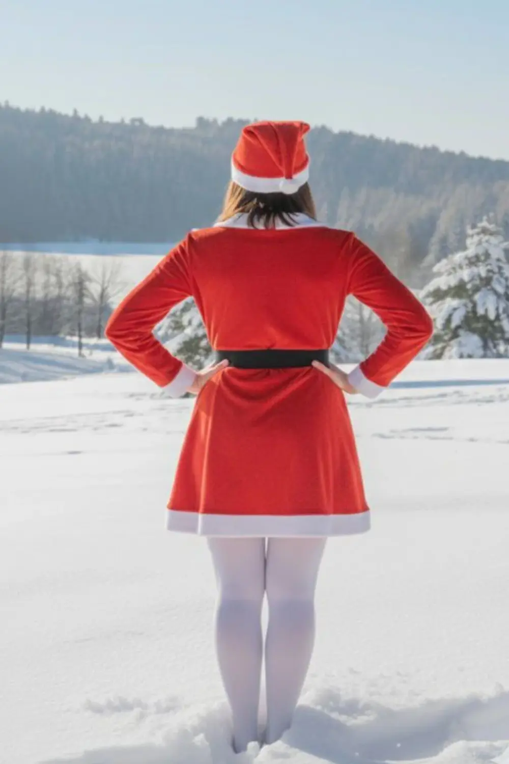 Kadın Noel Elbisesi Kırmızı Santa Kostümü Kışlık Yeni Yıl Parti T