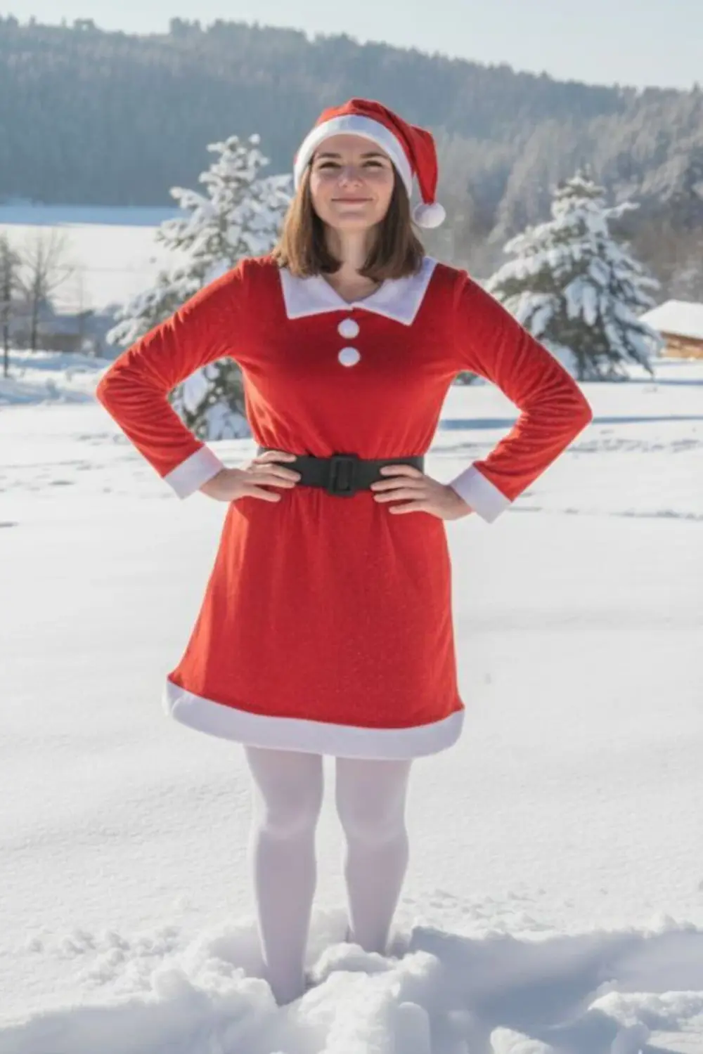 Kadın Noel Elbisesi Kırmızı Santa Kostümü Kışlık Yeni Yıl Parti T