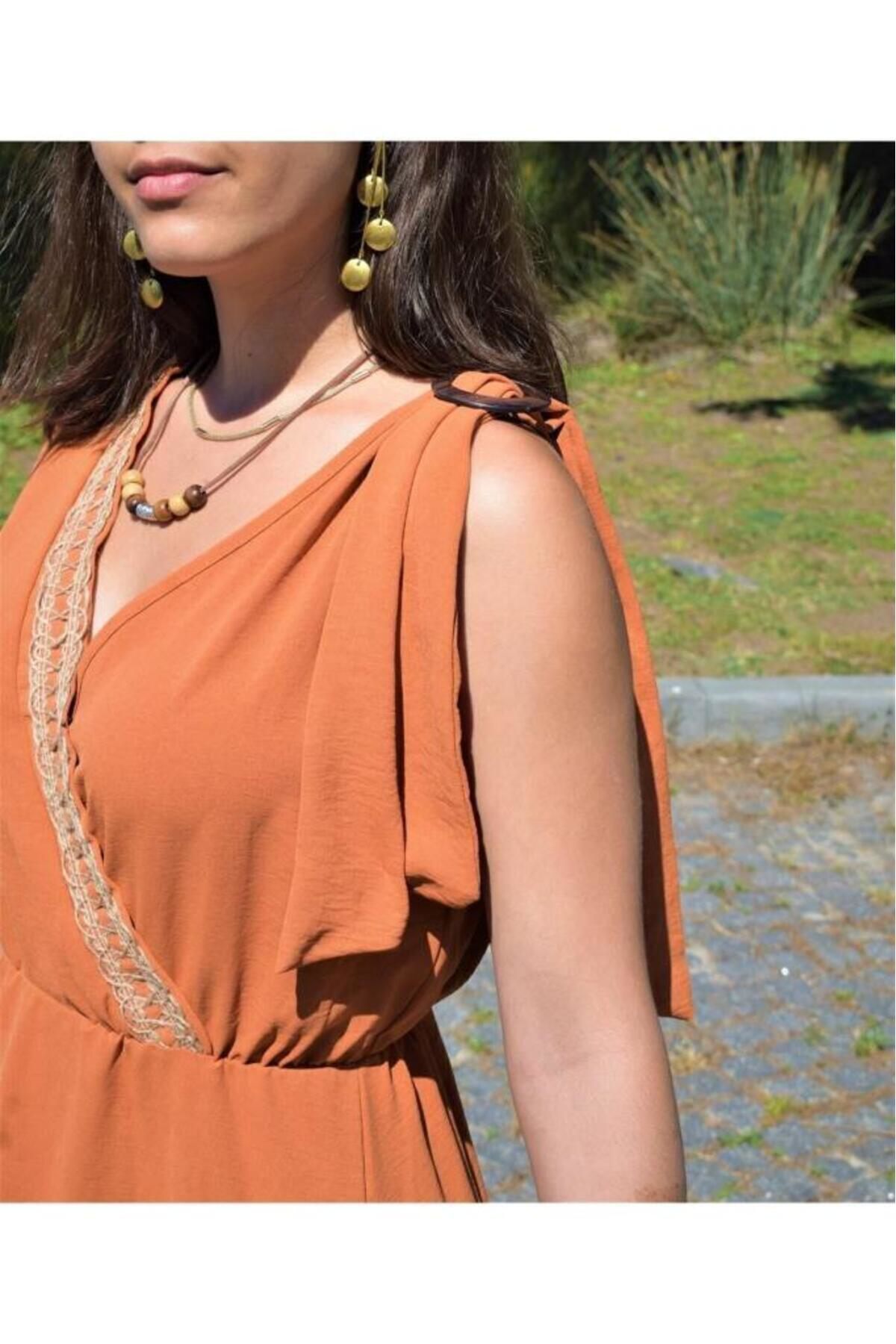 Pasaklı Giyim Kadın Omzu Tokalı Sırt Ve Göğüs Hasır Dekolteli Kruvaze Uzun Giy