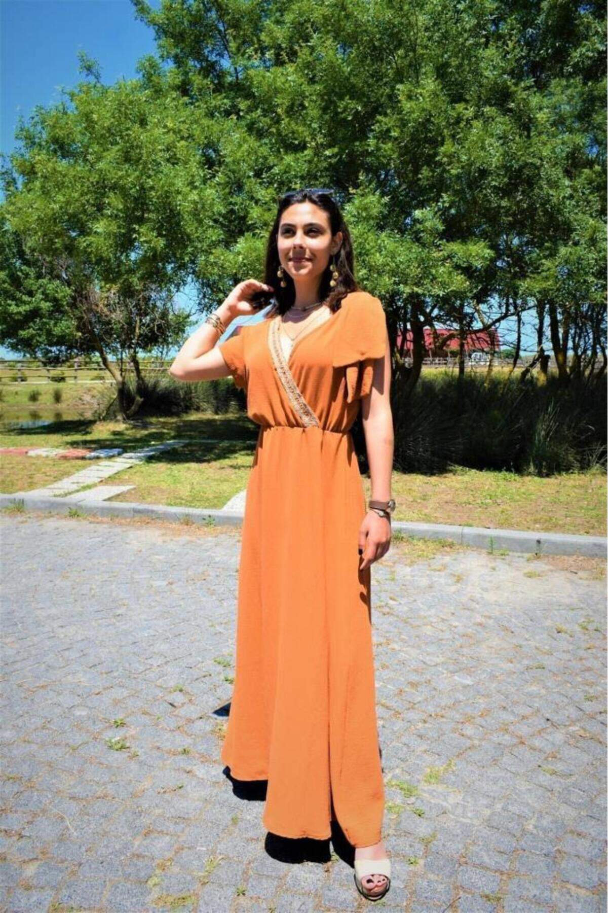 Pasaklı Giyim Kadın Omzu Tokalı Sırt Ve Göğüs Hasır Dekolteli Kruvaze Uzun Giy