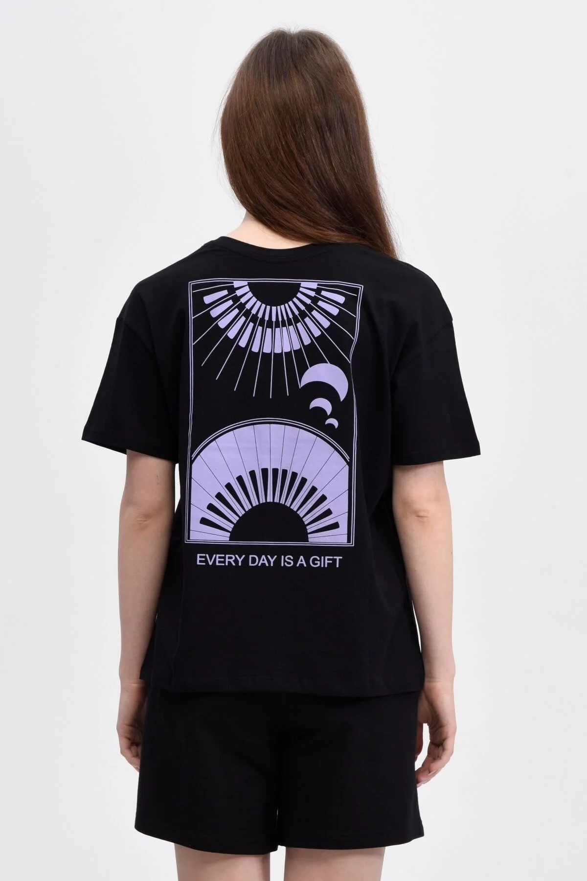 Kadın Ön Ve Sırt Baskılı Kısa Kollu Bisiklet Yaka Oversıze Oversı