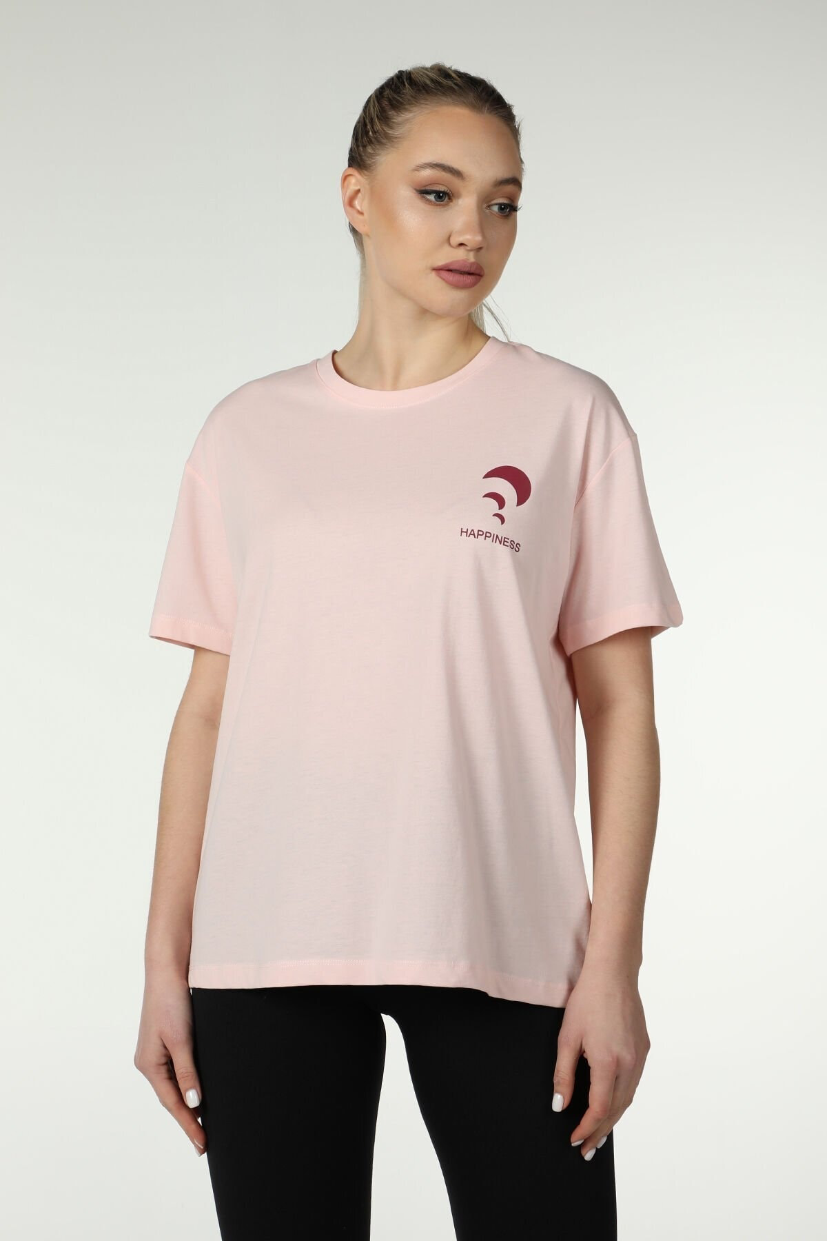 Defys Kadin Ön Ve Sirt Baskili Kisa Kollu Bisiklet Yaka Oversize Oversi