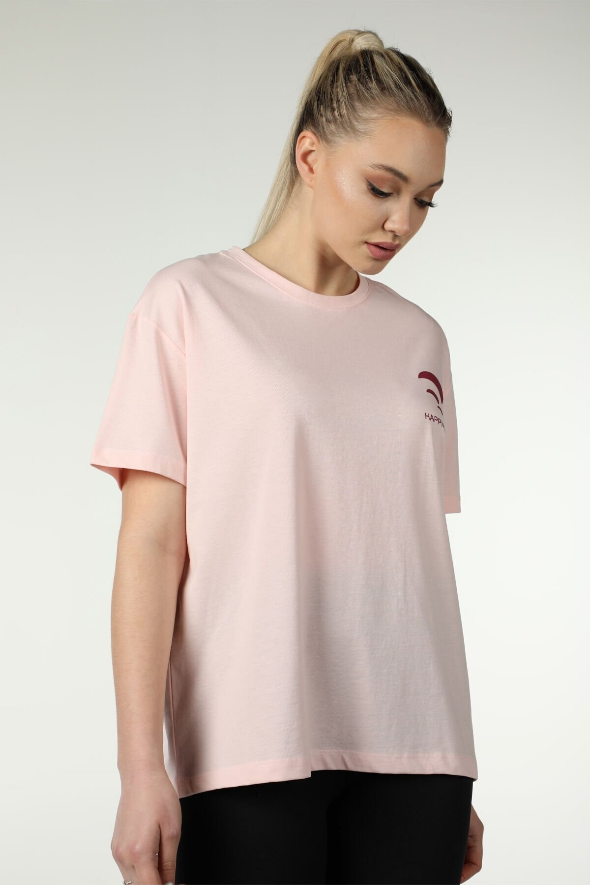 Defys Kadin Ön Ve Sirt Baskili Kisa Kollu Bisiklet Yaka Oversize Oversi