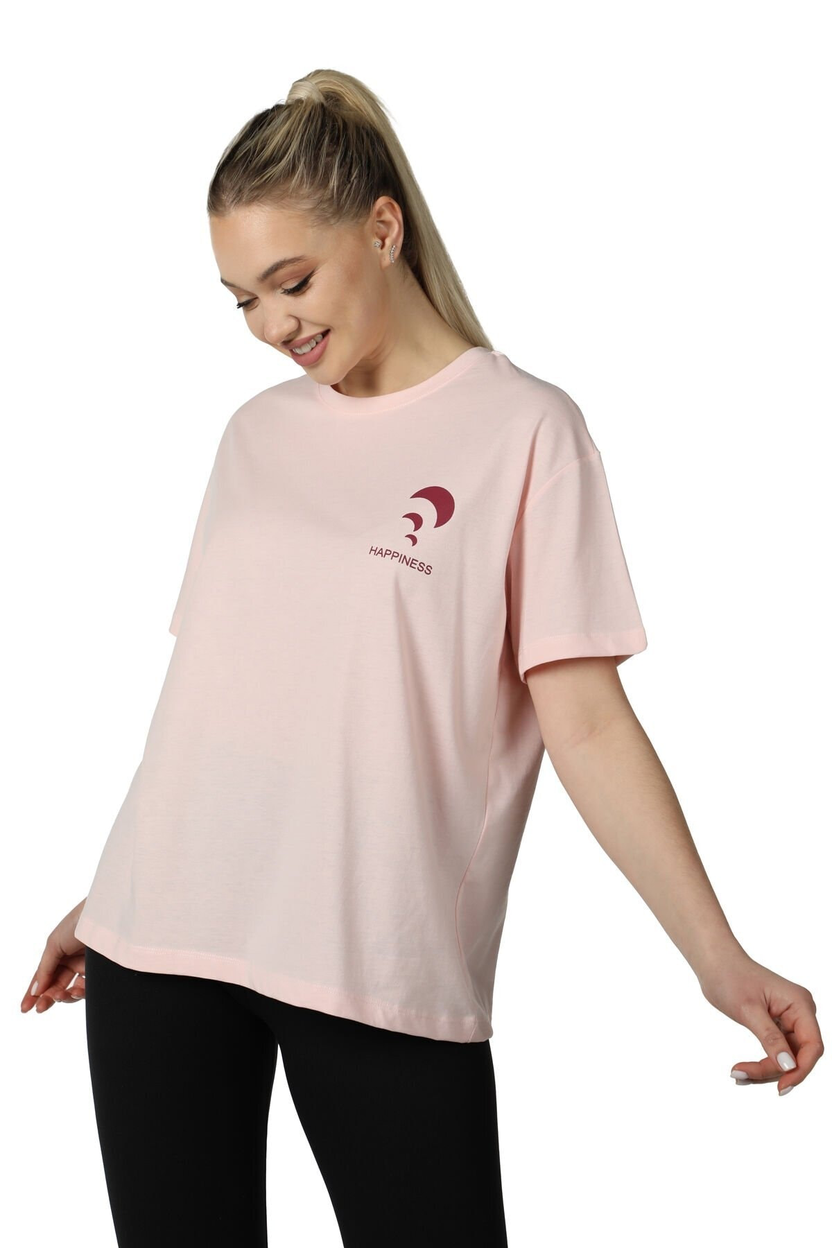 Defys Kadin Ön Ve Sirt Baskili Kisa Kollu Bisiklet Yaka Oversize Oversi