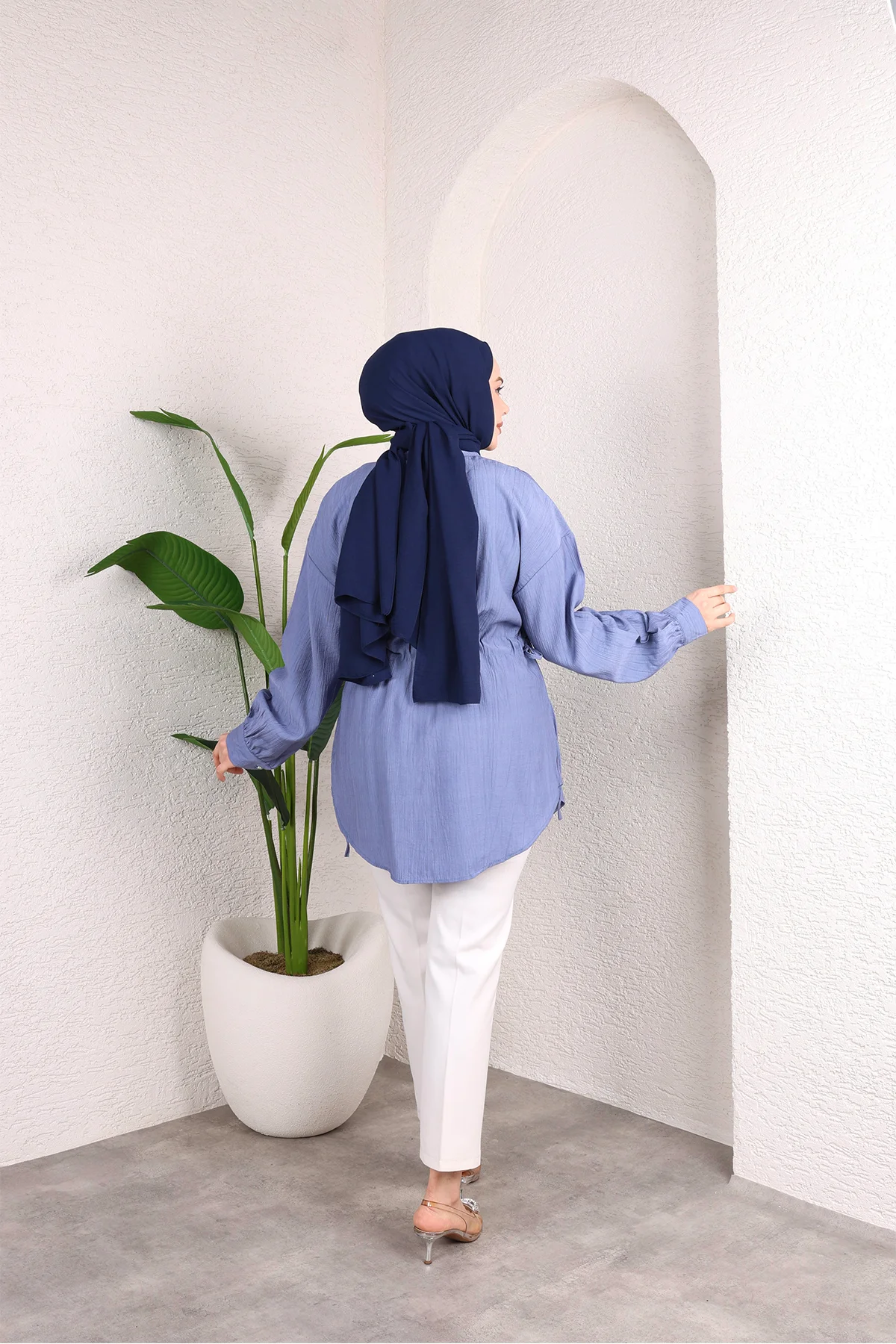 Kadın Önü Düğmeli Ve Yan Bağcıklı Çilek Kumaş Tunik-Gömlek