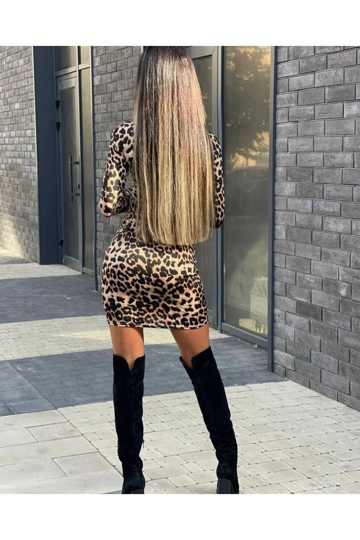 Kadın örme Viskon Kumaş Leopar Desenli çapraz Göğüs Detay Mini Bo