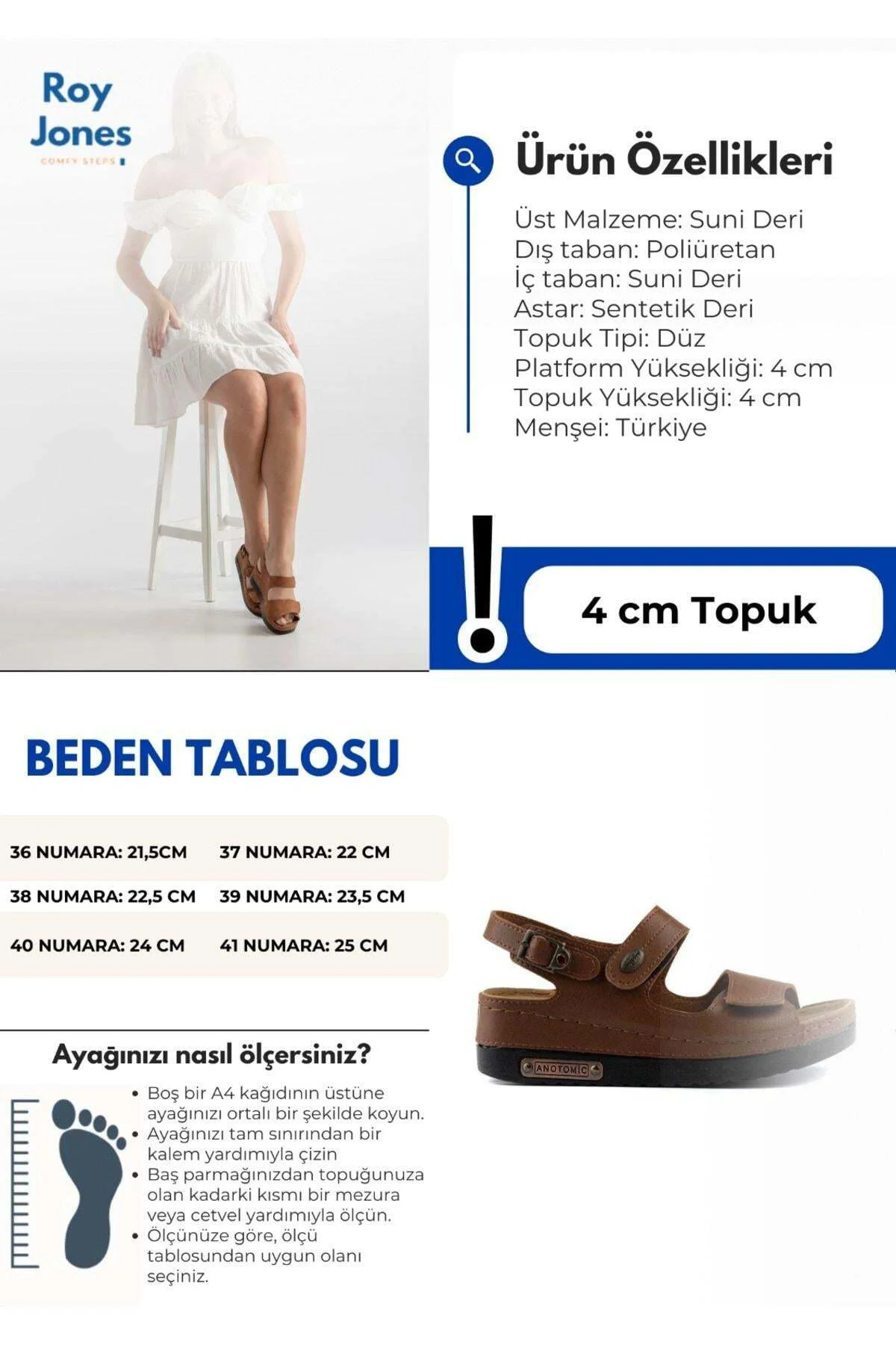 Kadın Ortopedik Anatomik Tabanlı Çift Bantlı Cırt Cırtlı Arkadan 