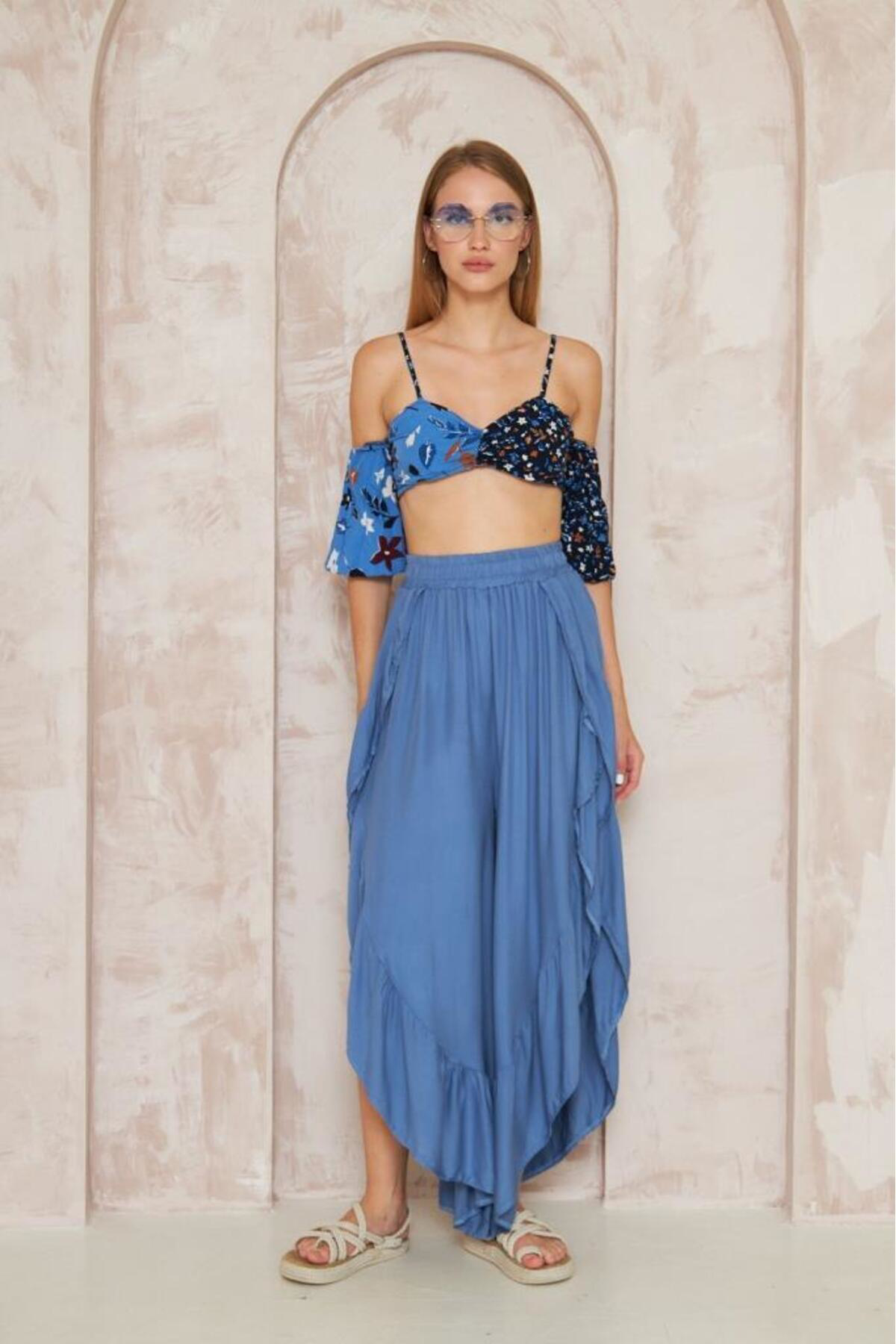 Pasaklı Giyim Kadın Otantik Beli Lastikli Yırtmaçlı Salaş Şalvar Etek Bohem Pan