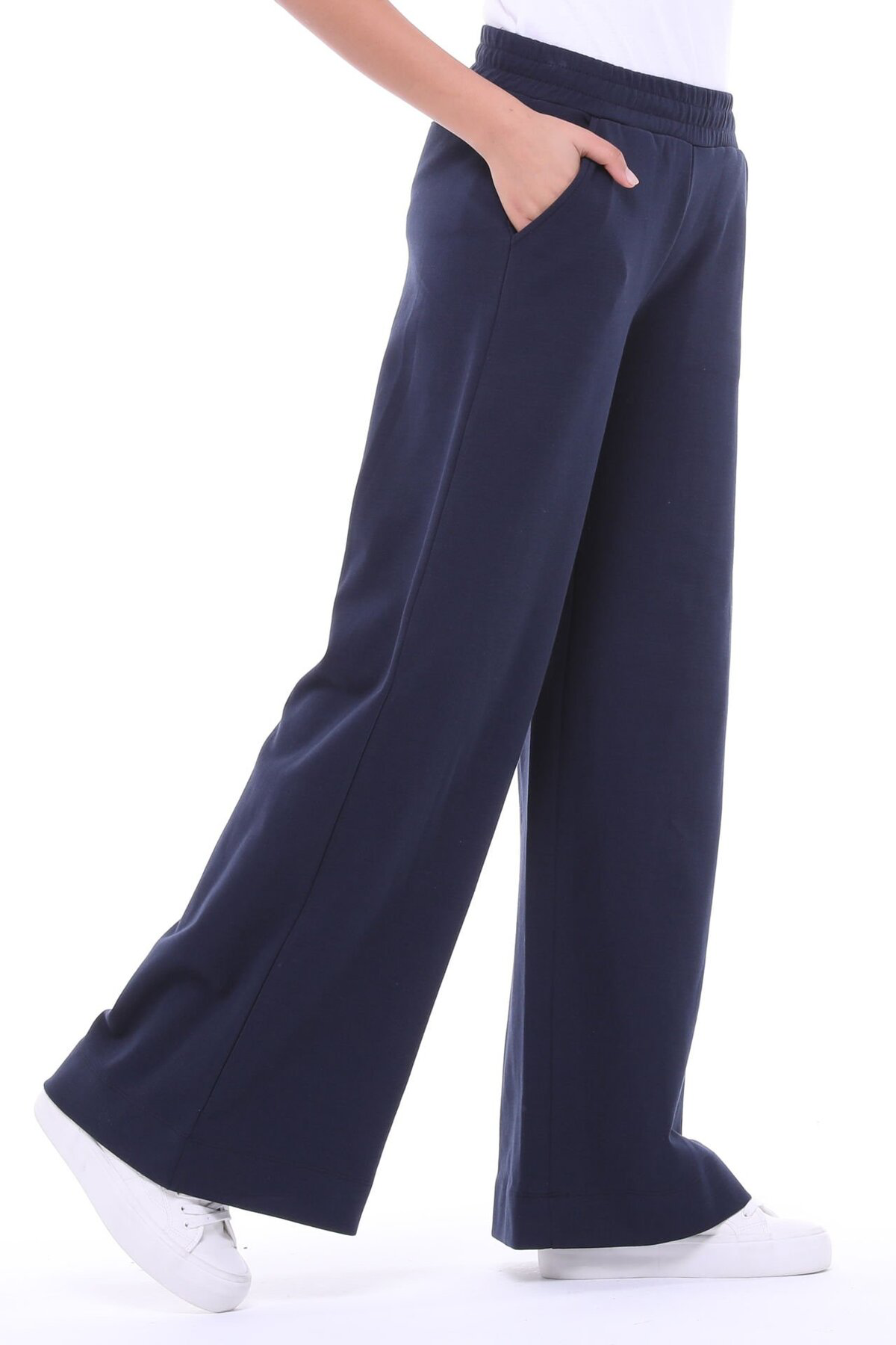 Defys Kadin Bol Paça Cepli Oversize Fit Pantolon Lacivert