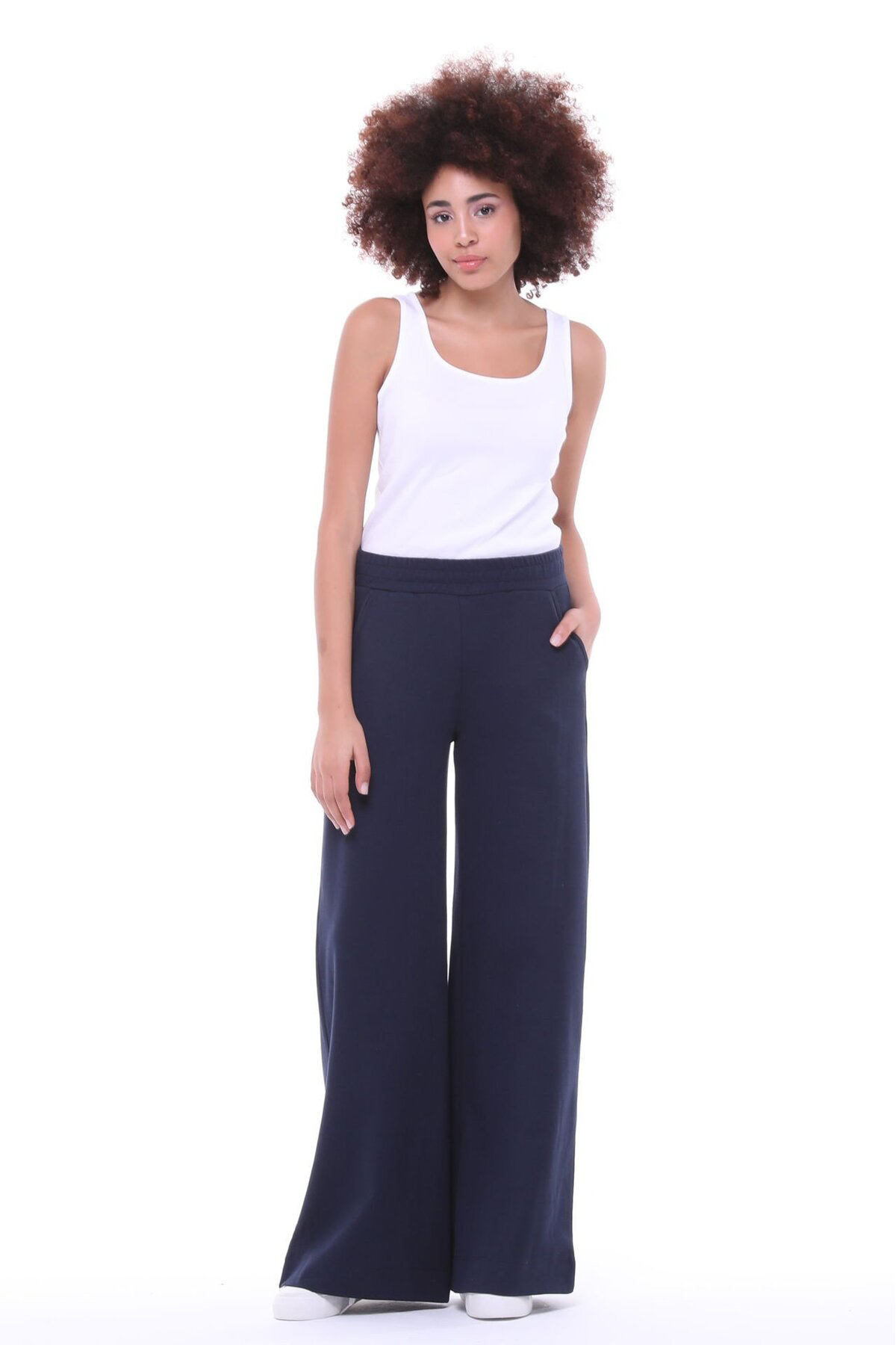 Defys Kadin Bol Paça Cepli Oversize Fit Pantolon Lacivert