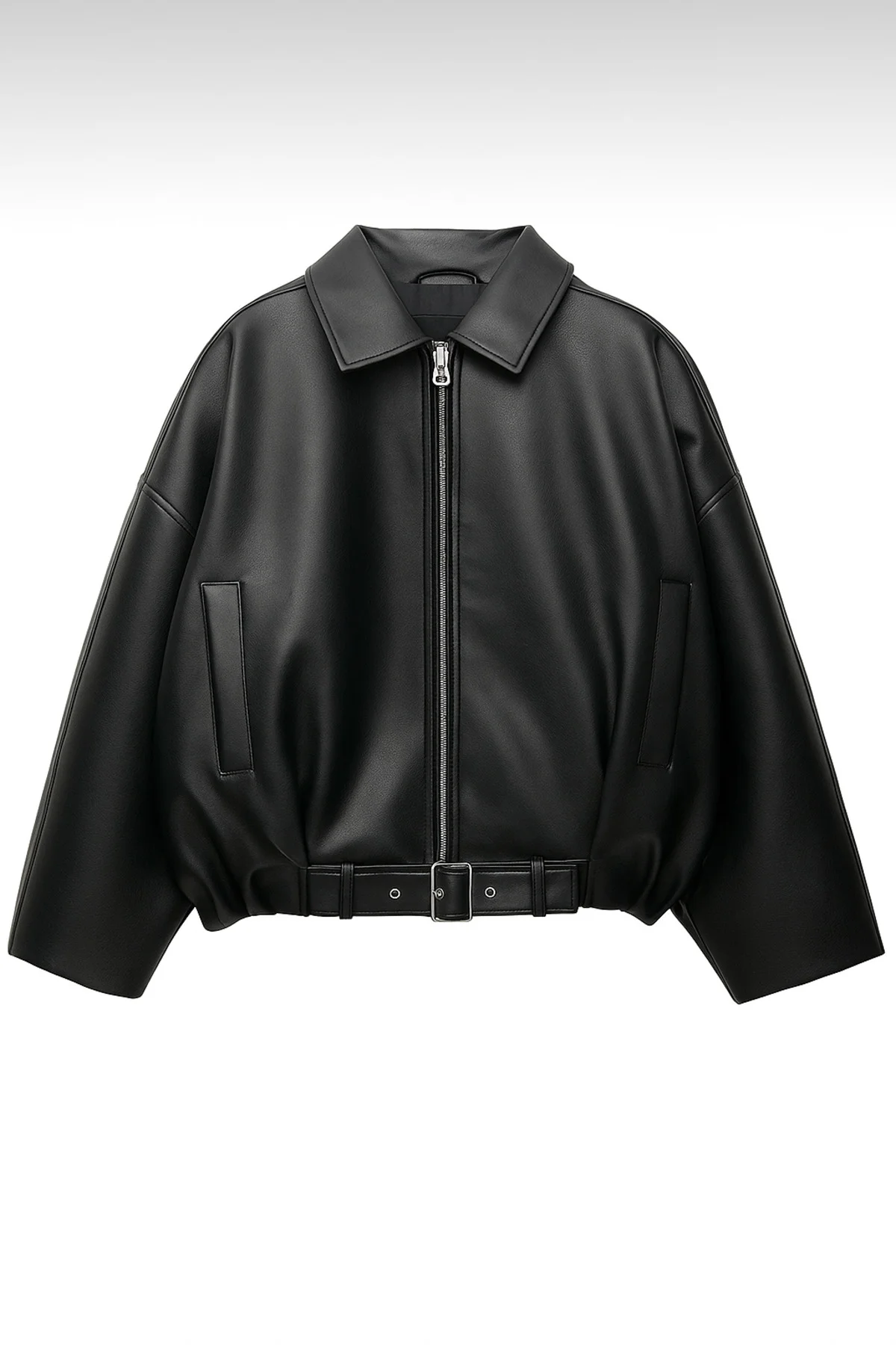 Kadın Oversize Bomber Suni Deri Ceket | Yeni Sezon Kemerli Biker 