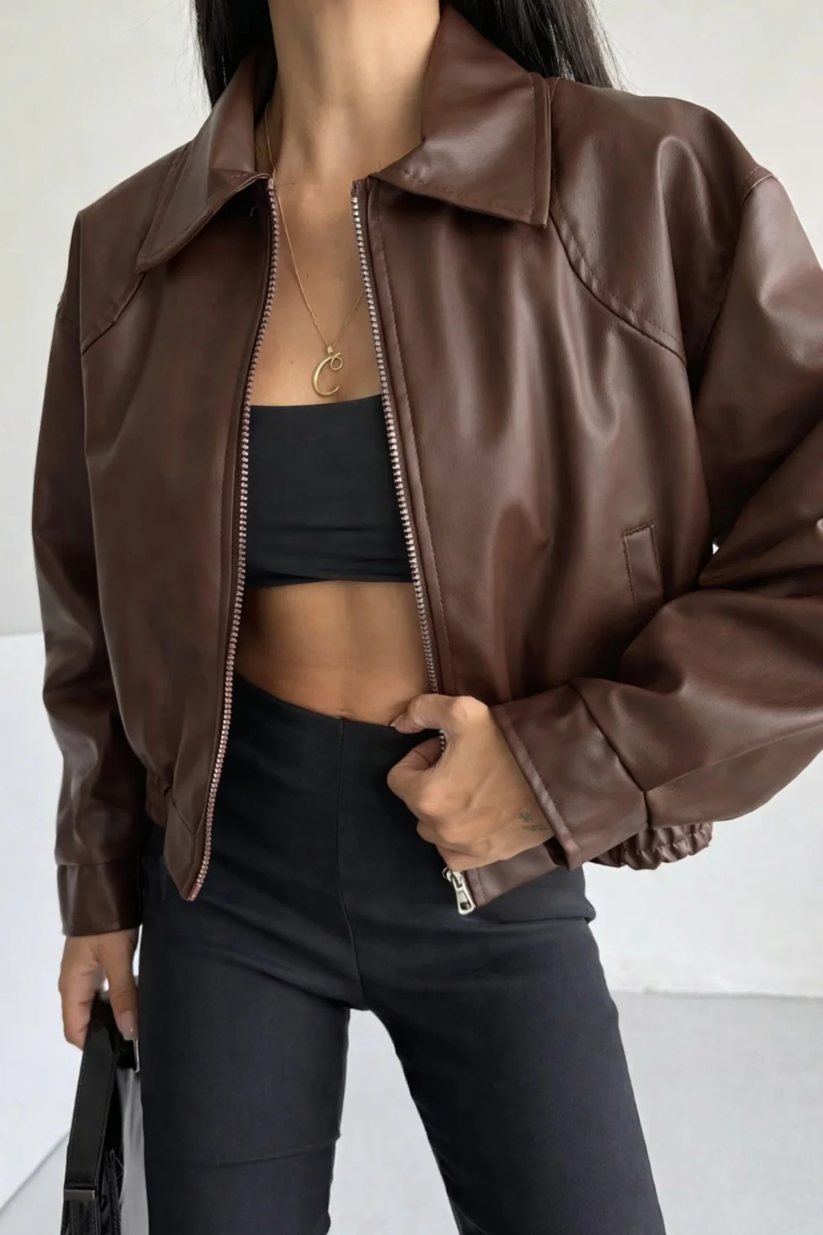 Kadın Oversize Deri Bomber Ceket