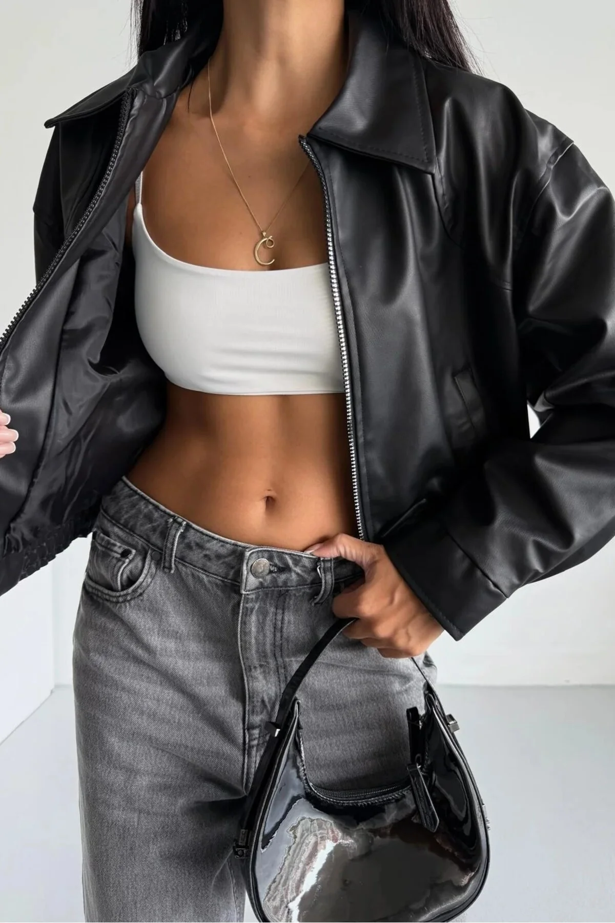 Kadın Oversize Deri Bomber Ceket