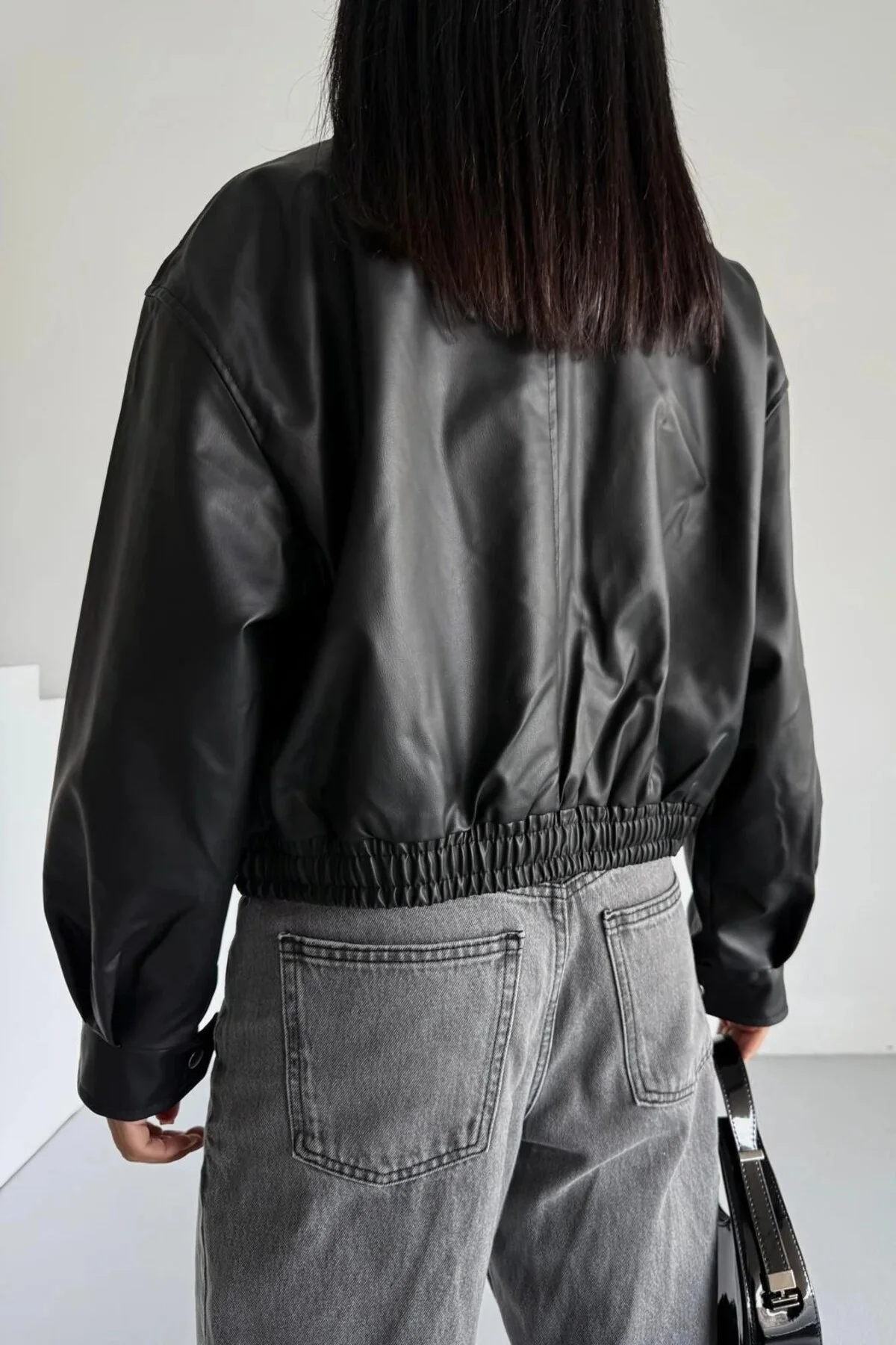 Kadın Oversize Deri Bomber Ceket