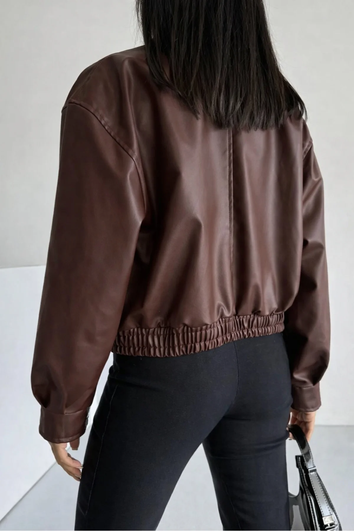 Kadın Oversize Deri Bomber Ceket
