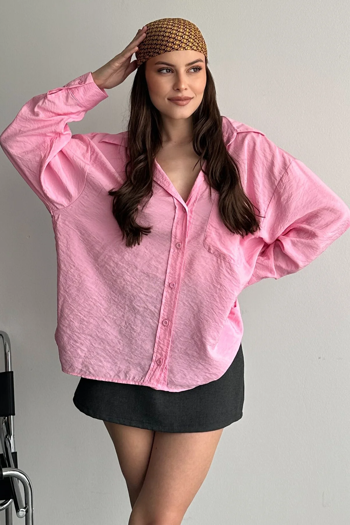 Kadın Oversize Gömlek Uzun Kollu Basic Günlük - Modal Kumaş Casual Gömlek