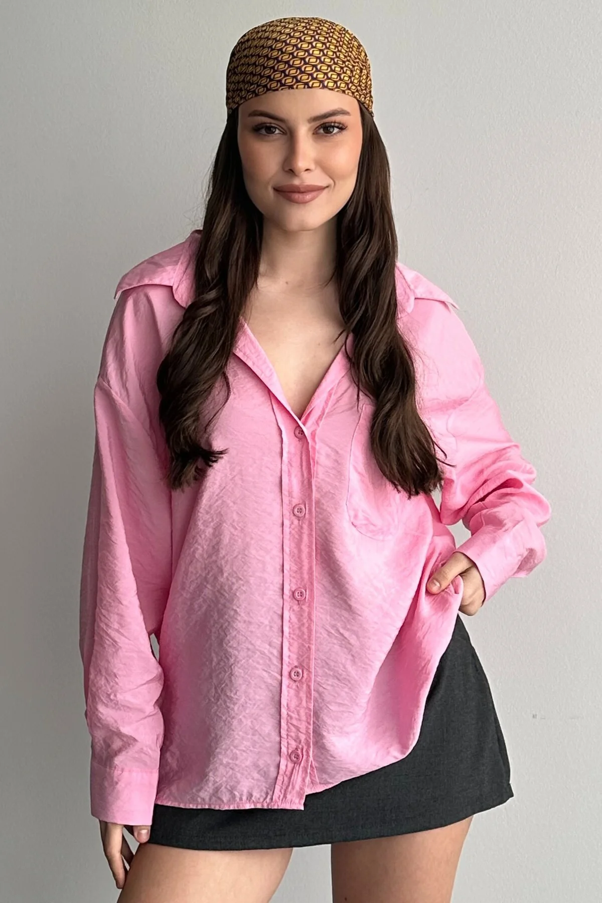 Kadın Oversize Gömlek Uzun Kollu Basic Günlük - Modal Kumaş Casual Gömlek
