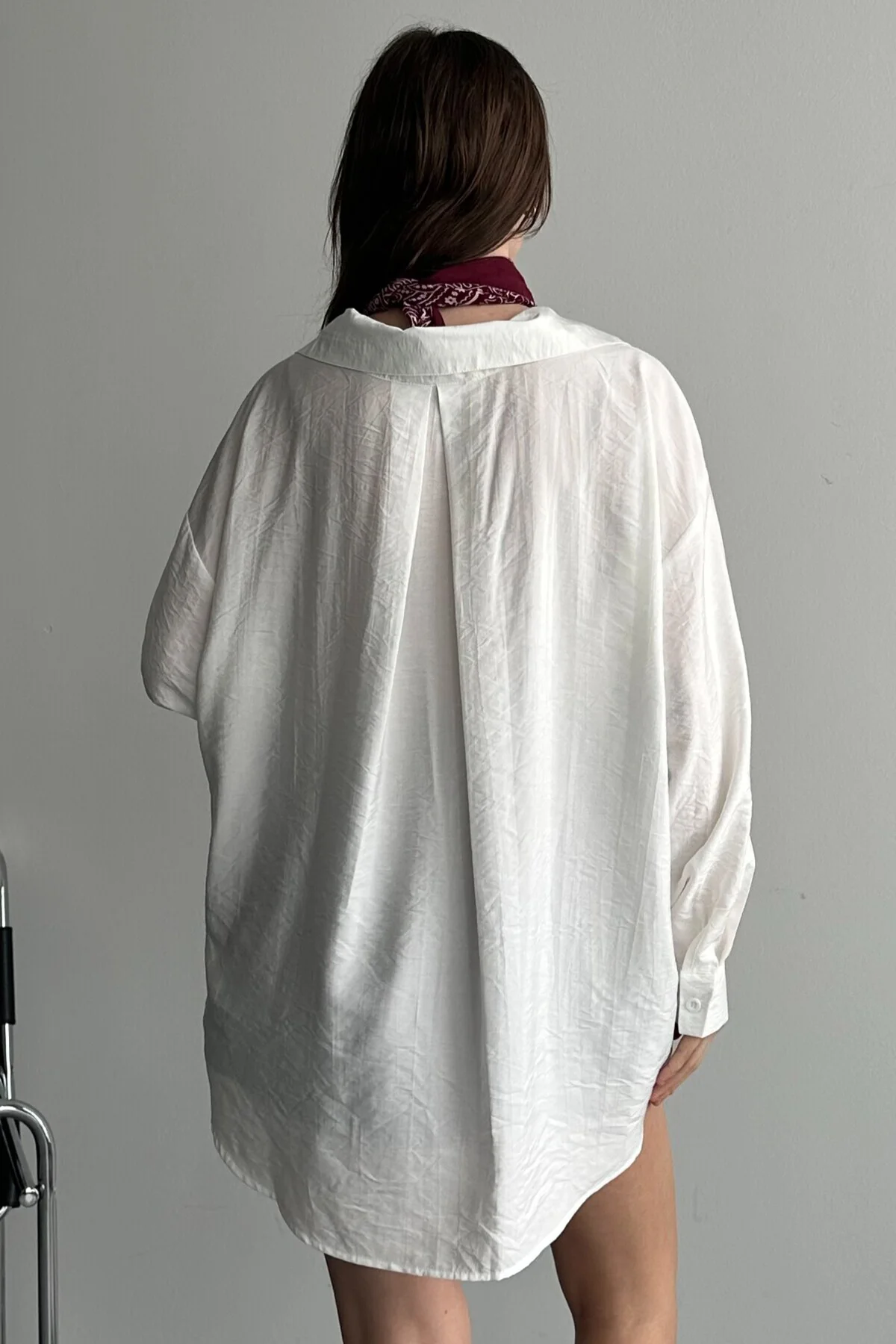 Kadın Oversize Kahverengi Gömlek Uzun Kollu Basic Günlük - Modal 