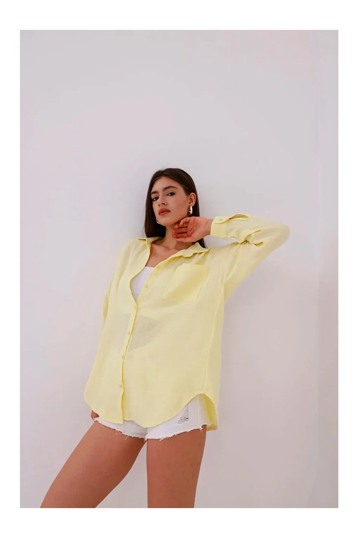 Kadın Oversize Pamuklu Rahat Keten Gömlek Yaz Koleksiyonu