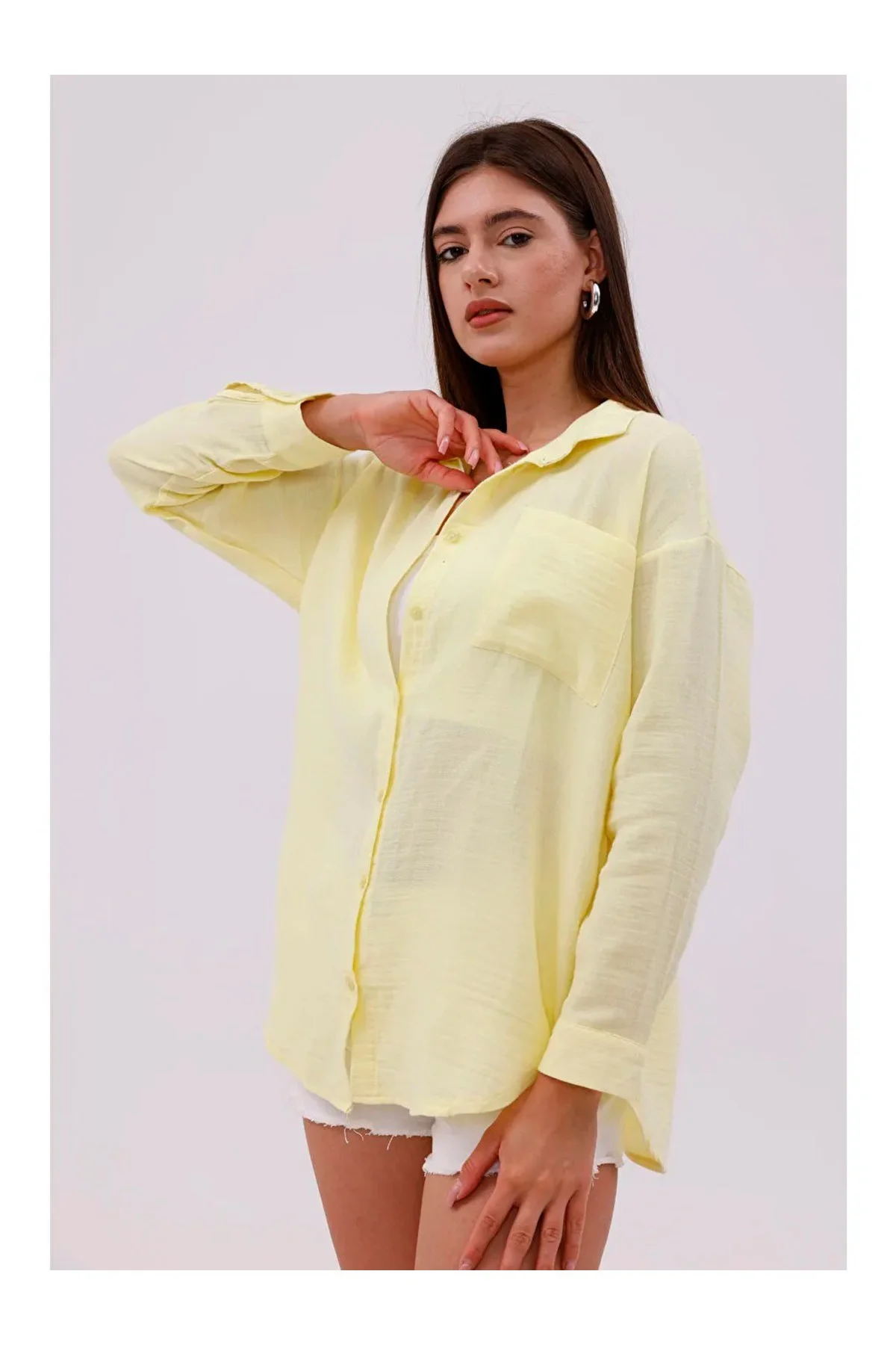 Kadın Oversize Pamuklu Rahat Keten Gömlek Yaz Koleksiyonu