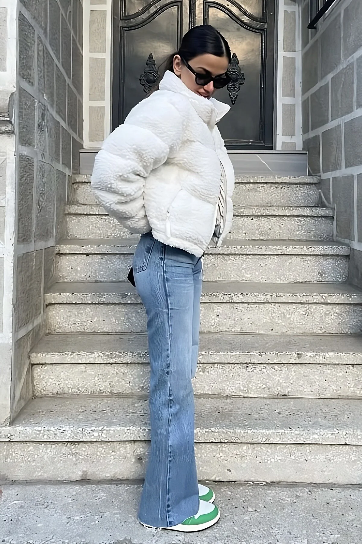 Kadın Oversize Peluş Kürk Mont Ekru - Teddy Şişme Sherpa Kaban