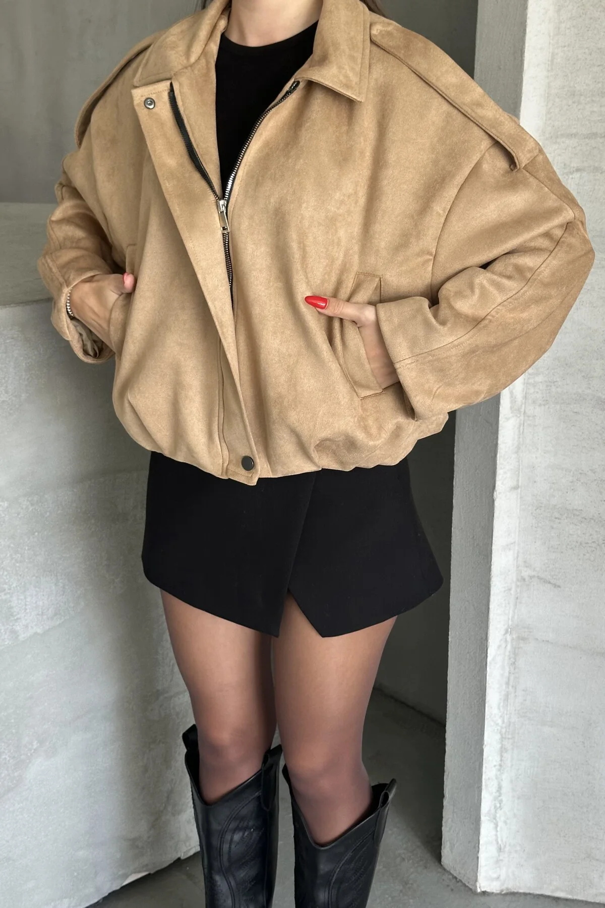 Kadın Oversize Süet Bomber Ceket - Yeni Sezon Deri Trend Ceket