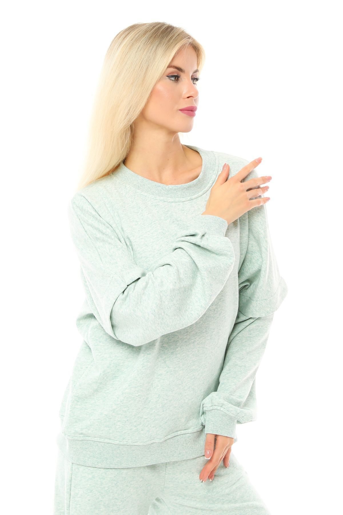 Defys Kadin Bisiklet Yaka Kol Detayli Oversize Fit Basic Sweatshirt Su