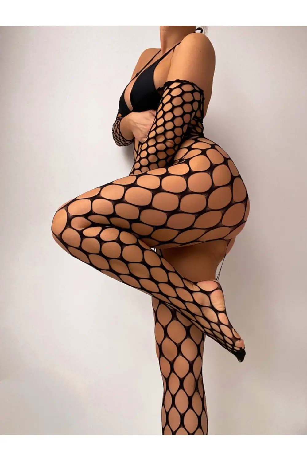 Pilelistore Kadın Özel Bölgesi Açık Siyah File Fantazi Vücut Çorabı