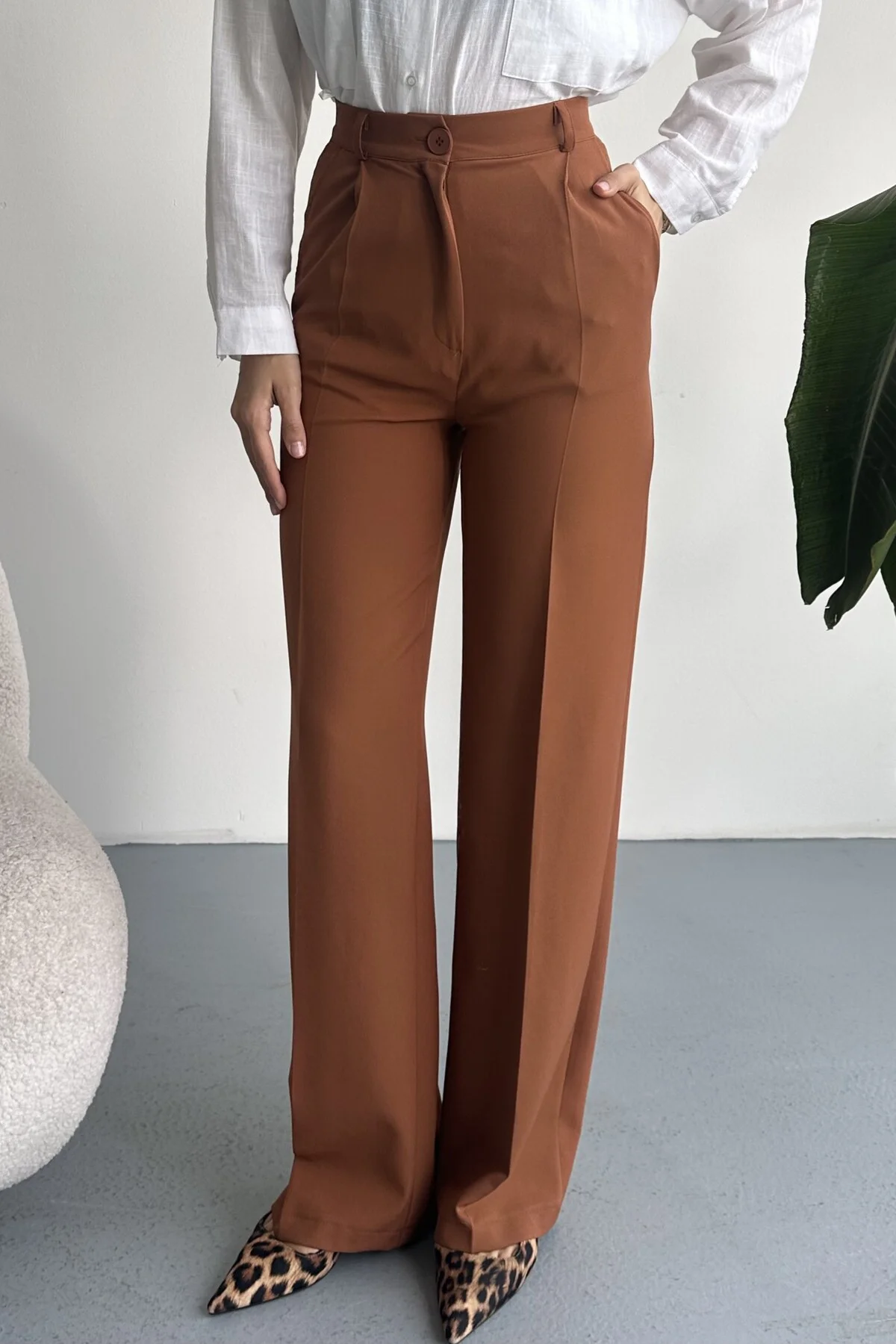 Kadın Palazzo Pantolon Oversize Orjinal Kesim - Yüksek Bel Geniş 
