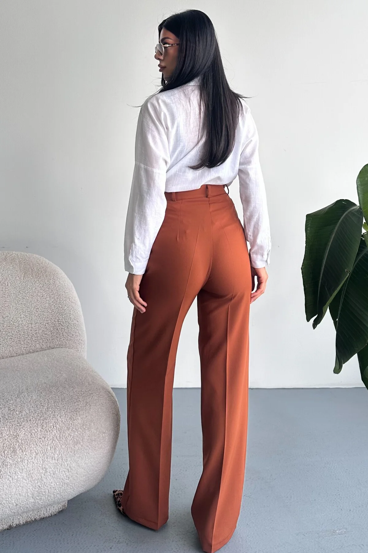 Kadın Palazzo Pantolon Oversize Orjinal Kesim - Yüksek Bel Geniş 