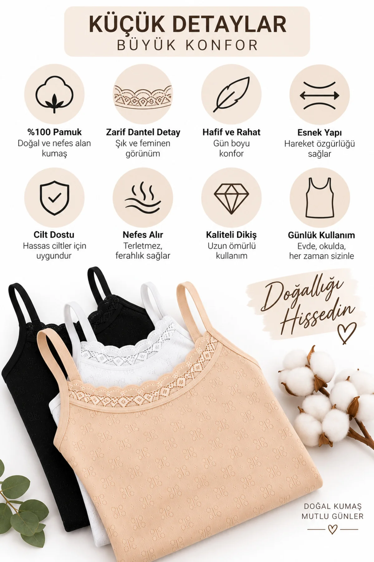 Kadın Pamuklu İp Askılı Dantelli Atlet 6’lı Paket %100 Pamuk Siyah Beyaz Ten M-L-XL-2XL Kadın Pamuklu İp Askılı Dantelli Atlet 6’lı Paket %100 Pamuk Siyah Beyaz Ten M-L-XL-2XL