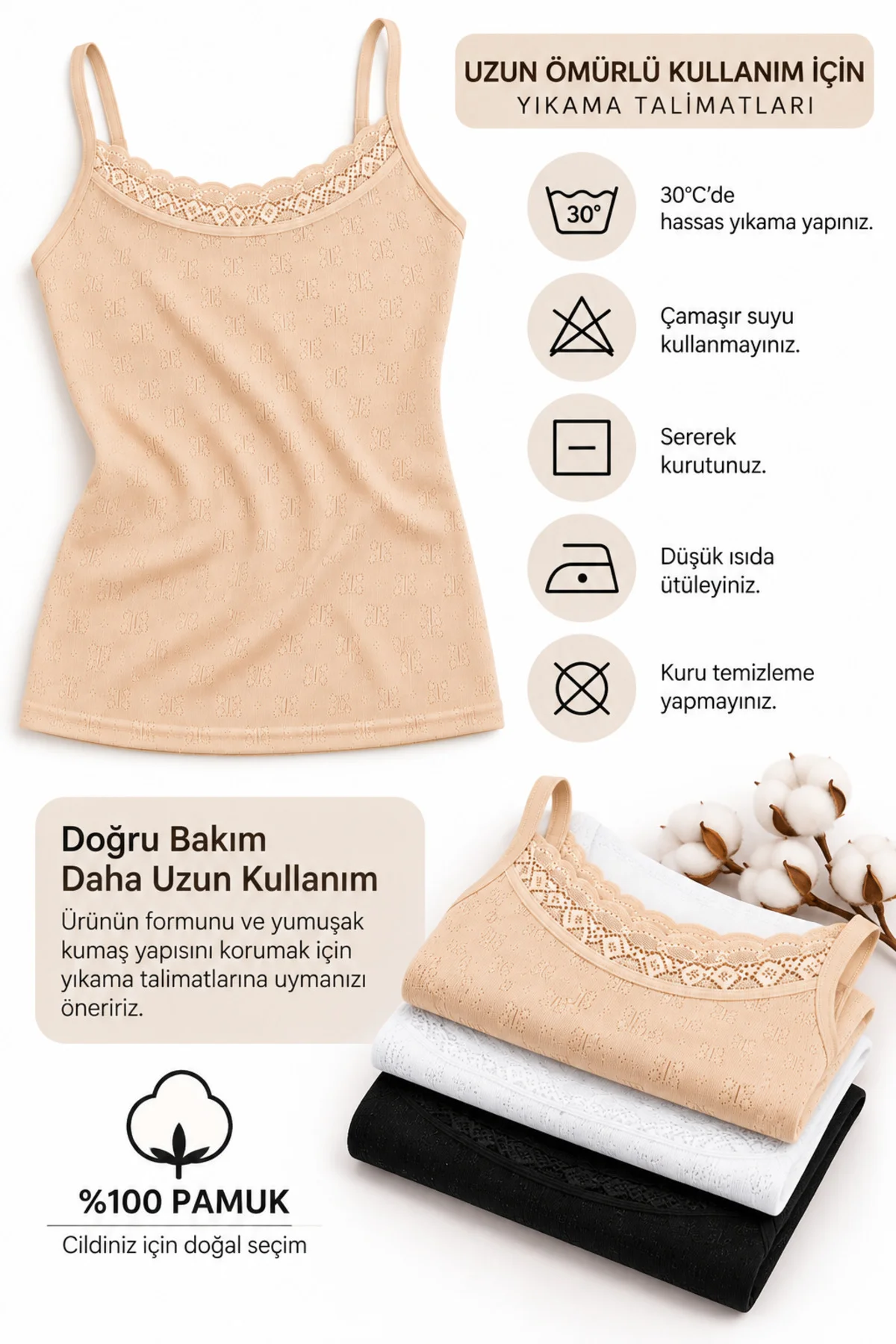Kadın Pamuklu İp Askılı Dantelli Atlet 6’lı Paket %100 Pamuk Siyah Beyaz Ten M-L-XL-2XL Kadın Pamuklu İp Askılı Dantelli Atlet 6’lı Paket %100 Pamuk Siyah Beyaz Ten M-L-XL-2XL