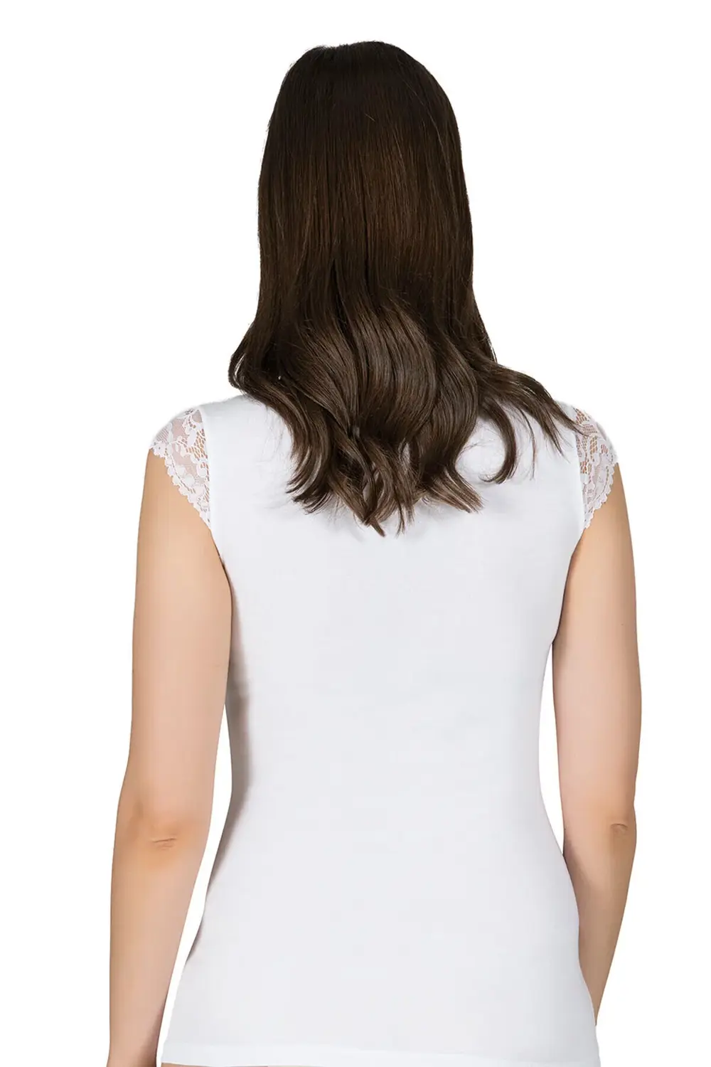 Kadın Pamuklu Kısa Kollu Dantelli Örme Atlet