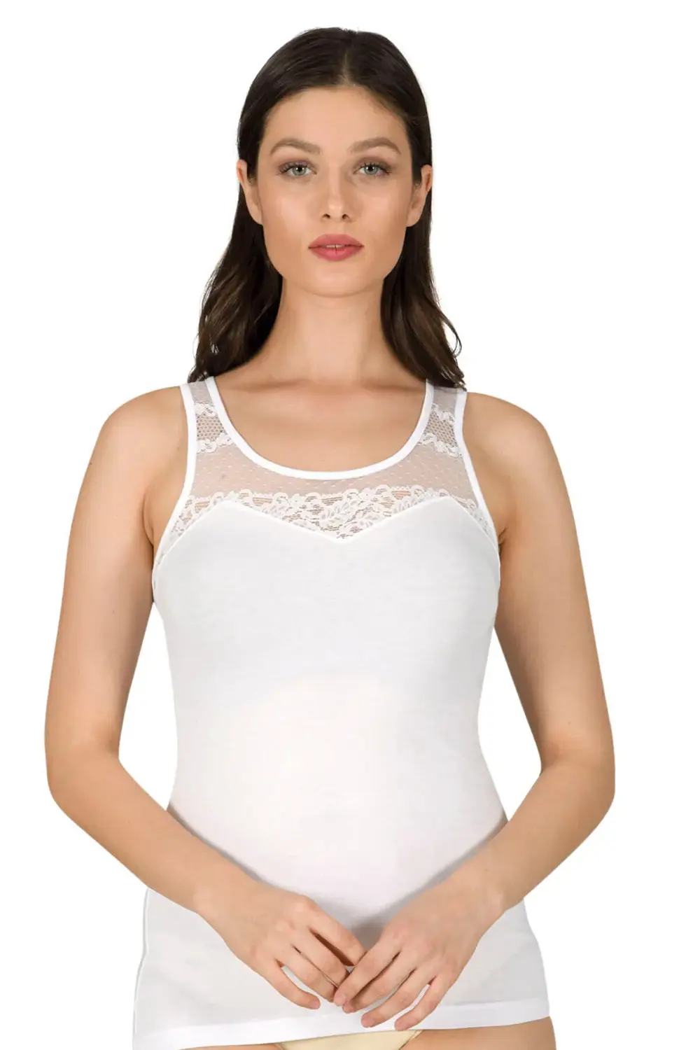 Kadın Pamuklu Likralı Dantelli Robalı Süprem Atlet