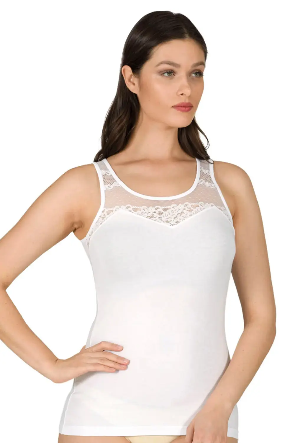 Kadın Pamuklu Likralı Dantelli Robalı Süprem Atlet