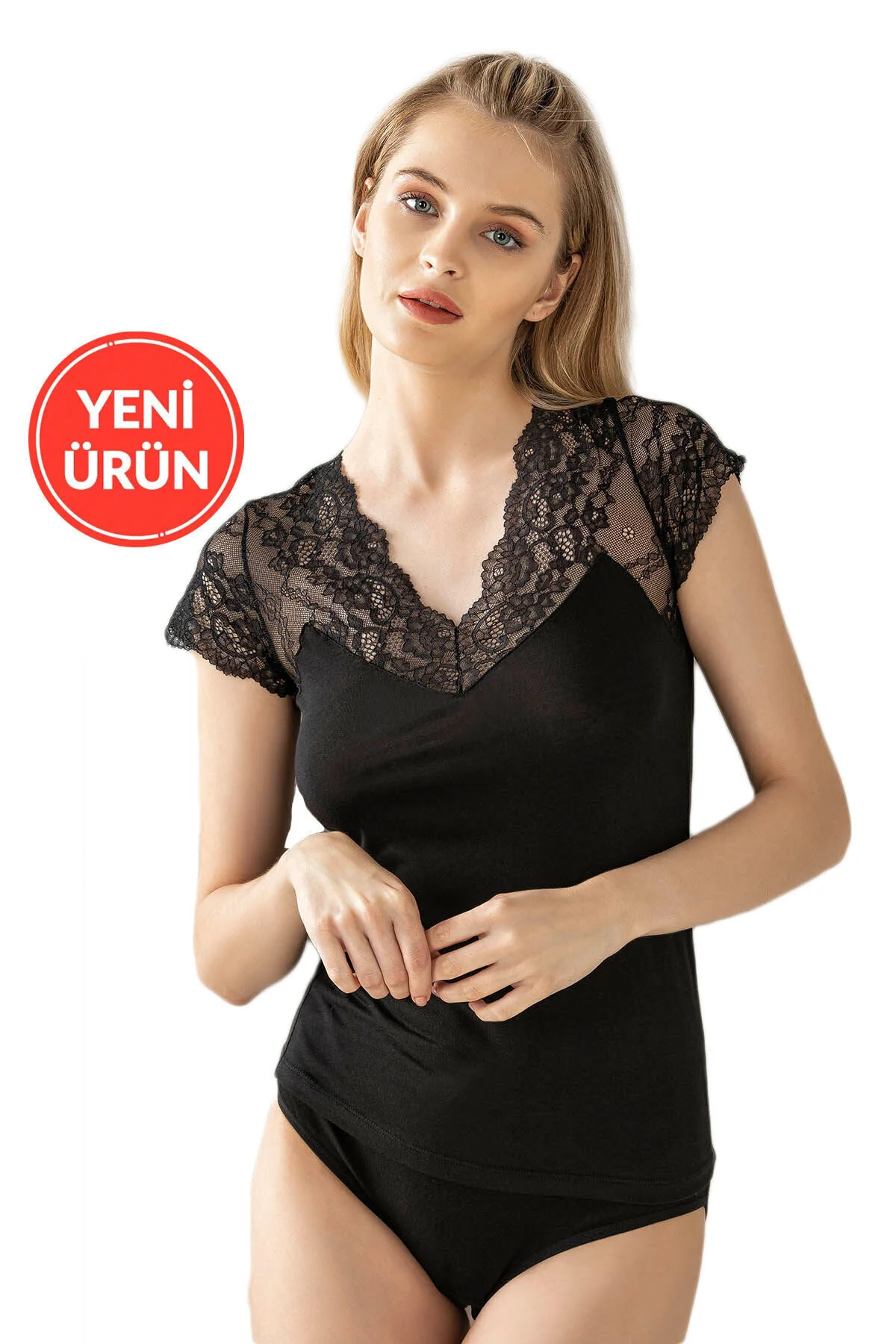 Kadın Pamuklu Modal Esnek Yumuşak Önü Dantel Detaylı V Yaka Atlet