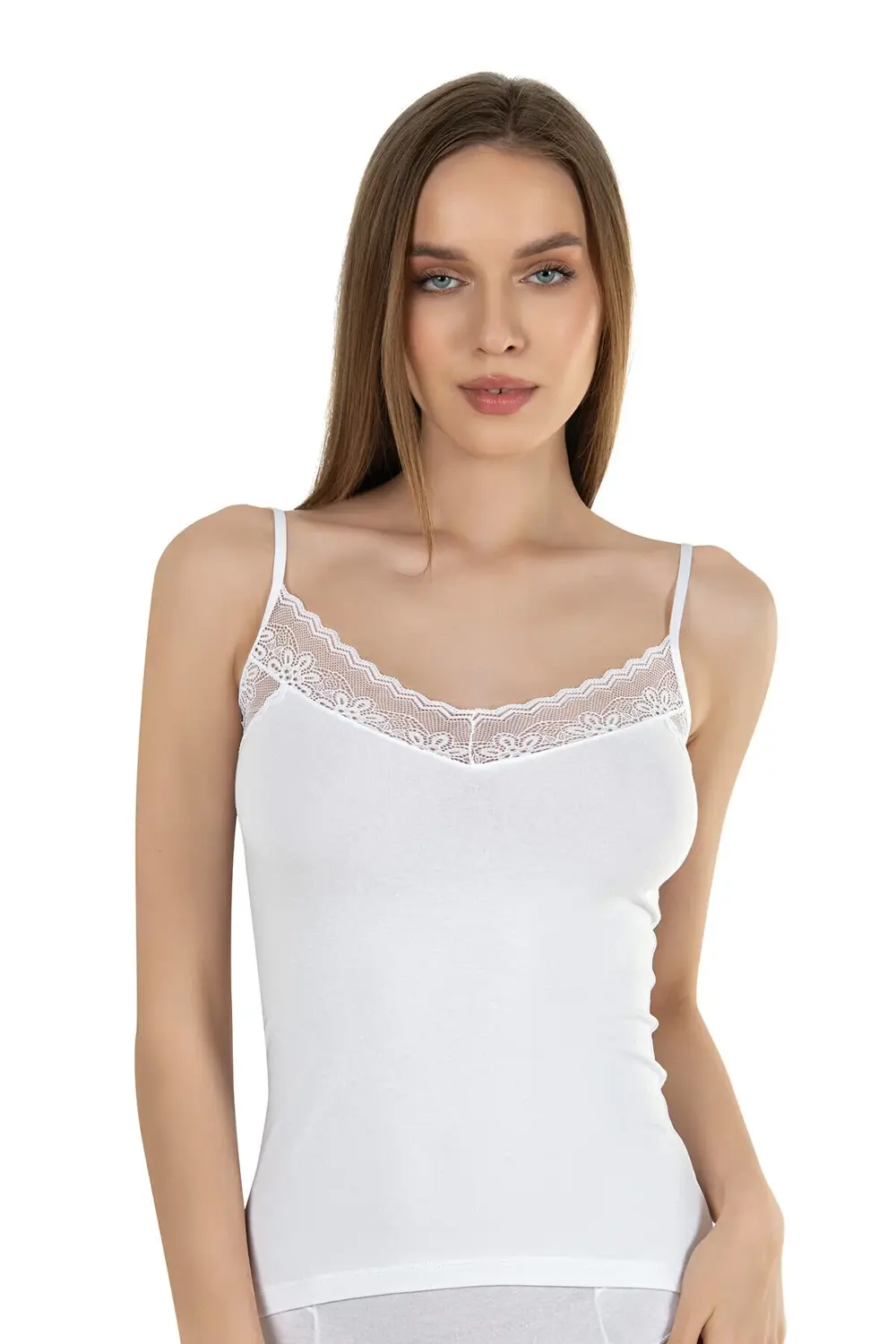 Kadın Pamuklu Modal Dantel Detaylı İnce Askılı Atlet