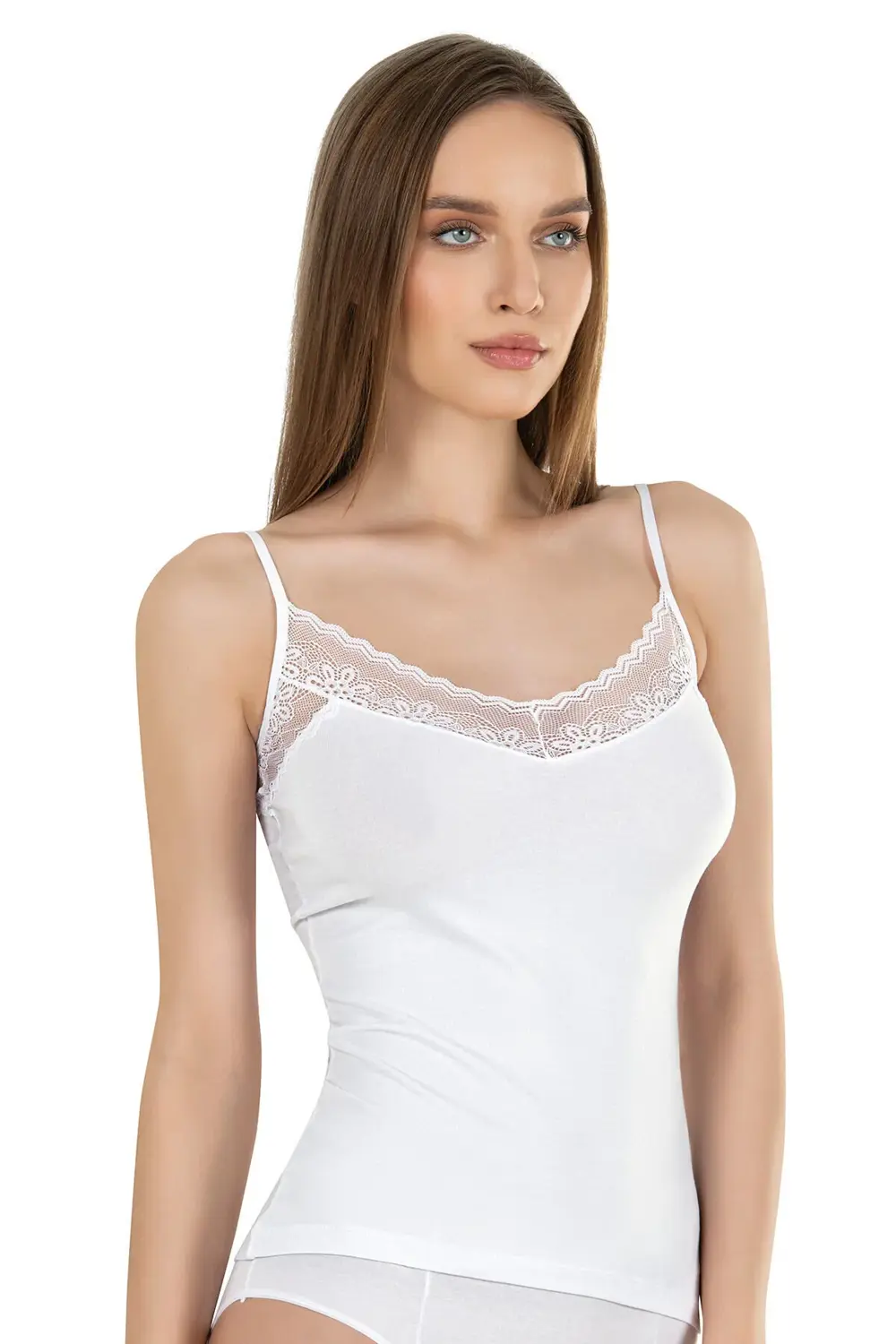 Kadın Pamuklu Modal Dantel Detaylı İnce Askılı Atlet