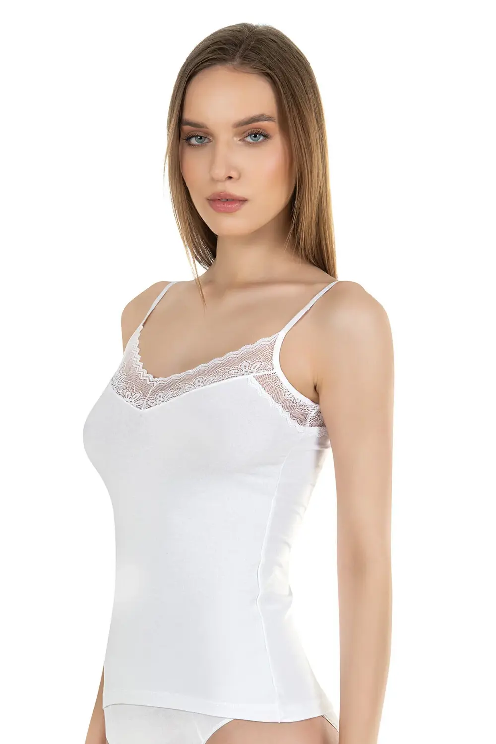 Kadın Pamuklu Modal Dantel Detaylı İnce Askılı Atlet