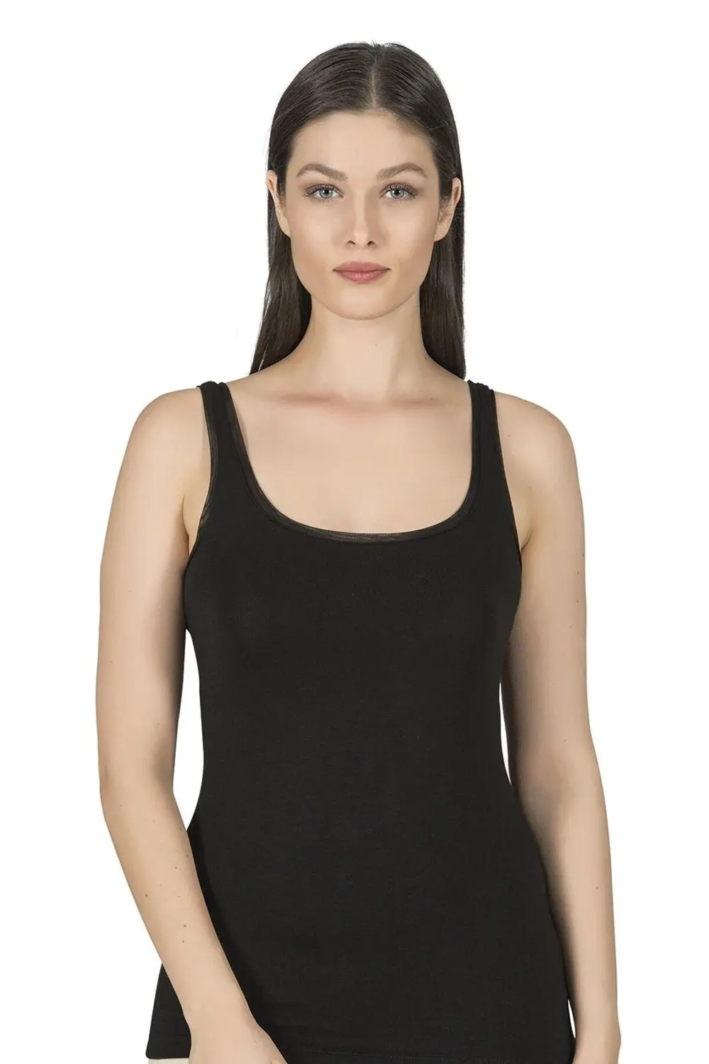 Kadın Pamuklu Modal Likralı Tül Biyeli Kalın Askılı Atlet