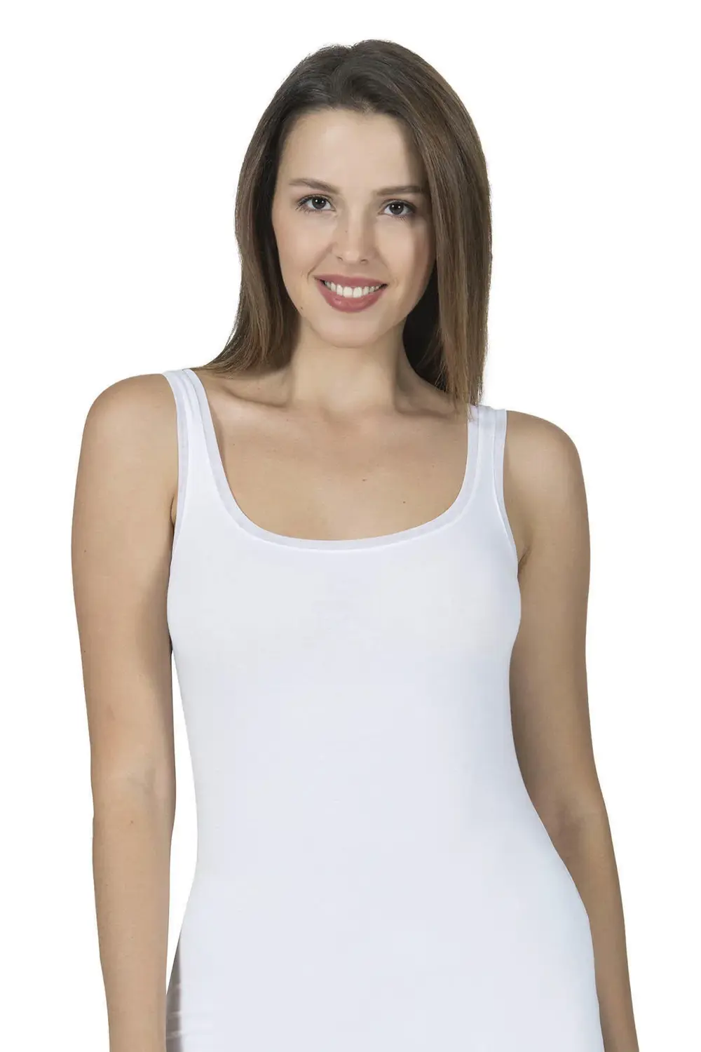 Kadın Pamuklu Modal Tül Biyeli Kalın Askılı Atlet Beyaz | Kompeda