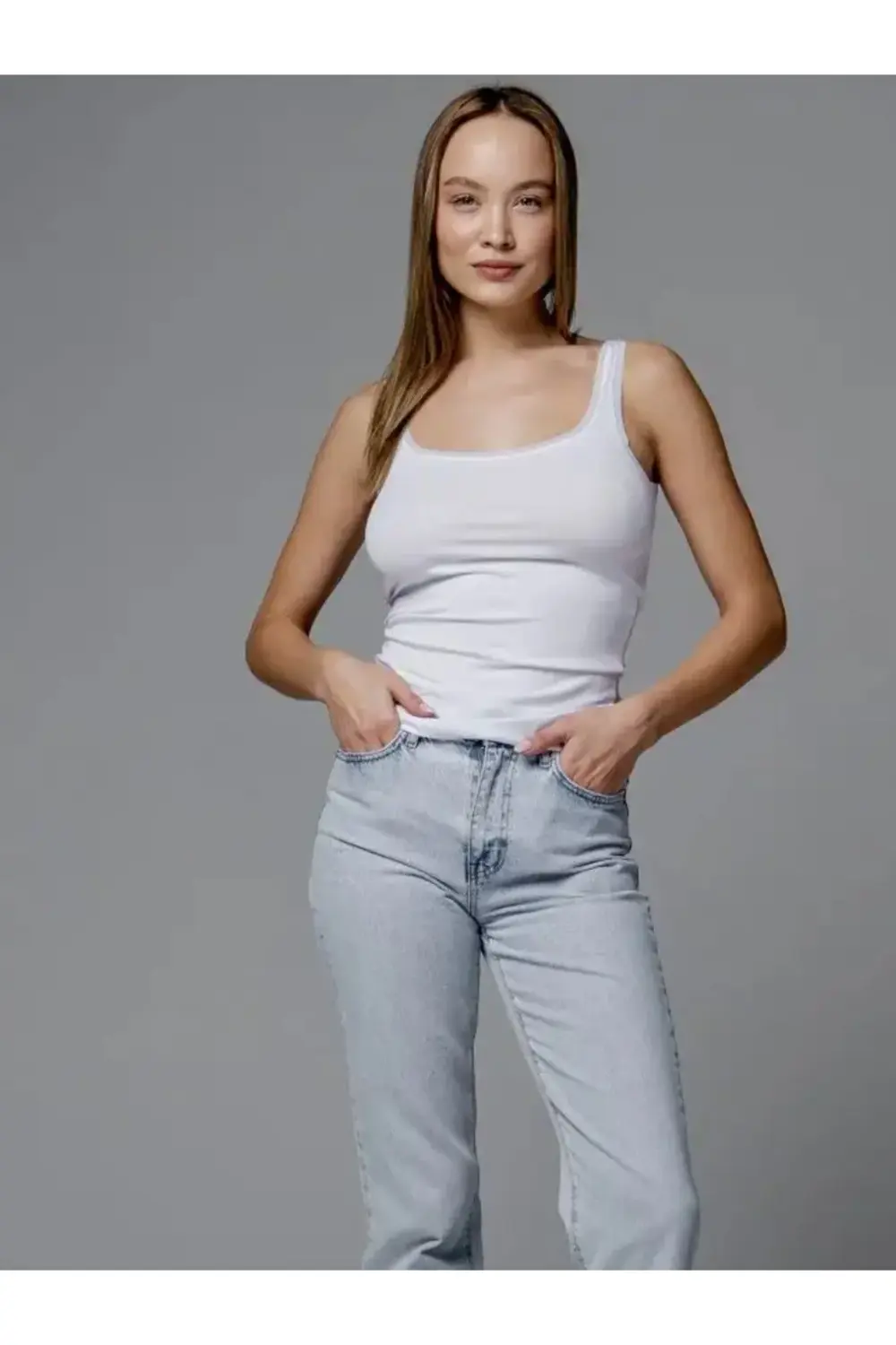 Kadın Pamuklu Modal Tül Biyeli Kalın Askılı Atlet Beyaz | Kompeda