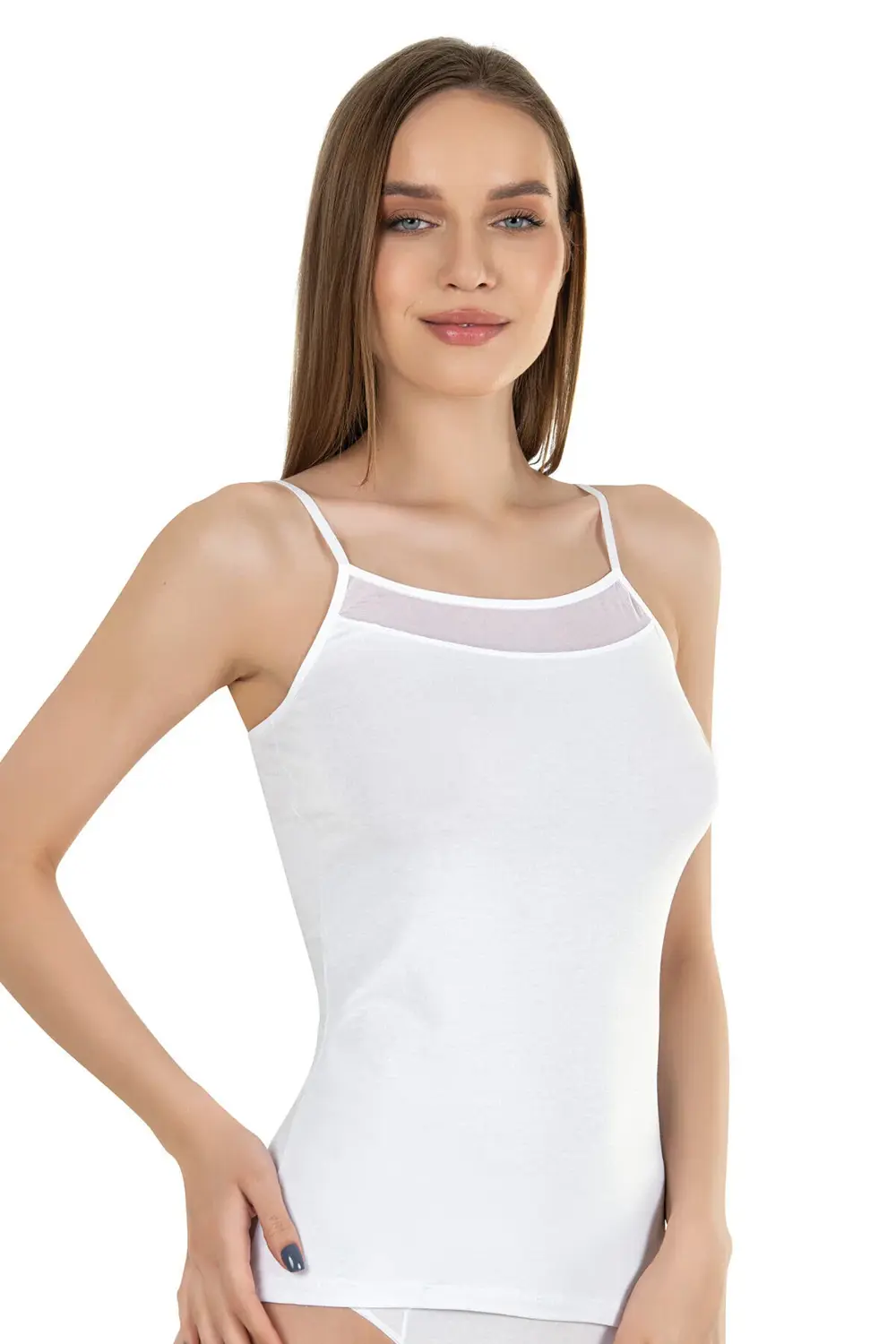 Kadın Pamuklu Modal Tül Detaylı İnce Askılı Atlet