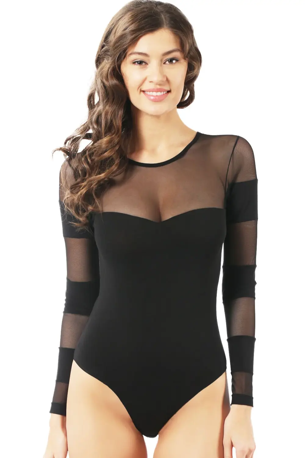 Kadın Pamuklu Önü Tül Detaylı Uzun Kollu Yuvarlak Yaka Kancalı Çı