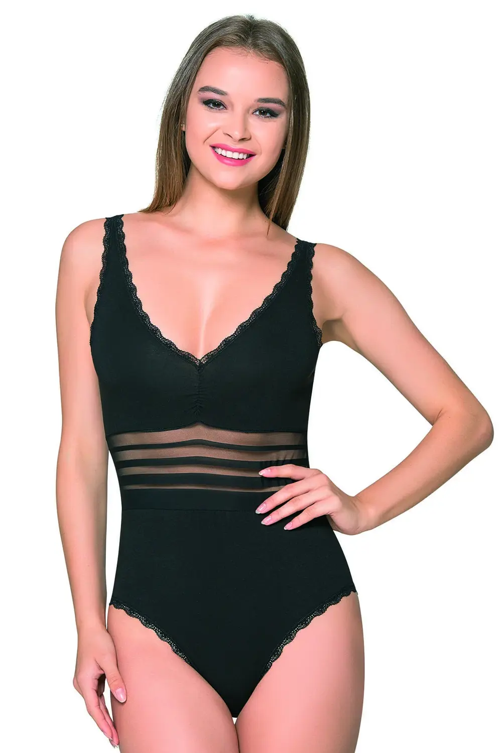 Kadın Pamuklu Süprem Tül Detaylı Önü Büzgülü Dantelli Çıtçıtlı Ka