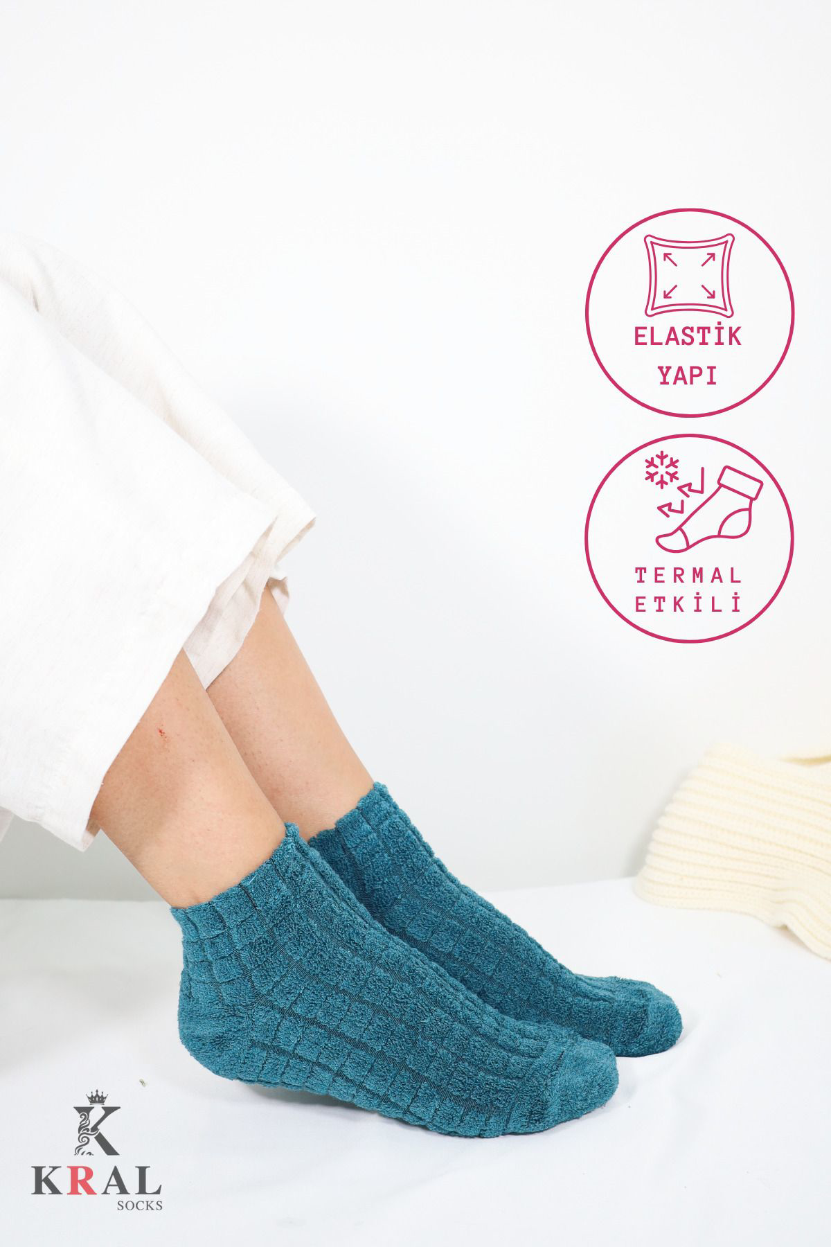 Kral Socks Kadın Patik Kabartma Kışlık Ters Havlu 6 Çift Karma Renk Kısa Çor