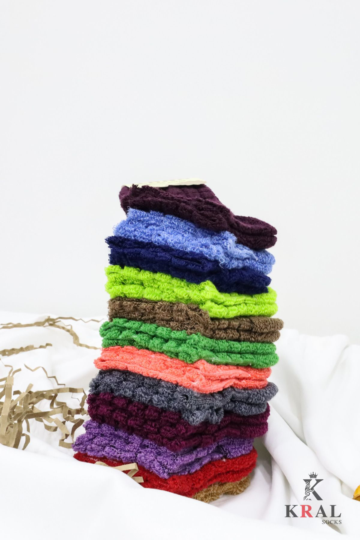 Kral Socks Kadın Patik Kabartma Kışlık Ters Havlu 6 Çift Karma Renk Kısa Çor