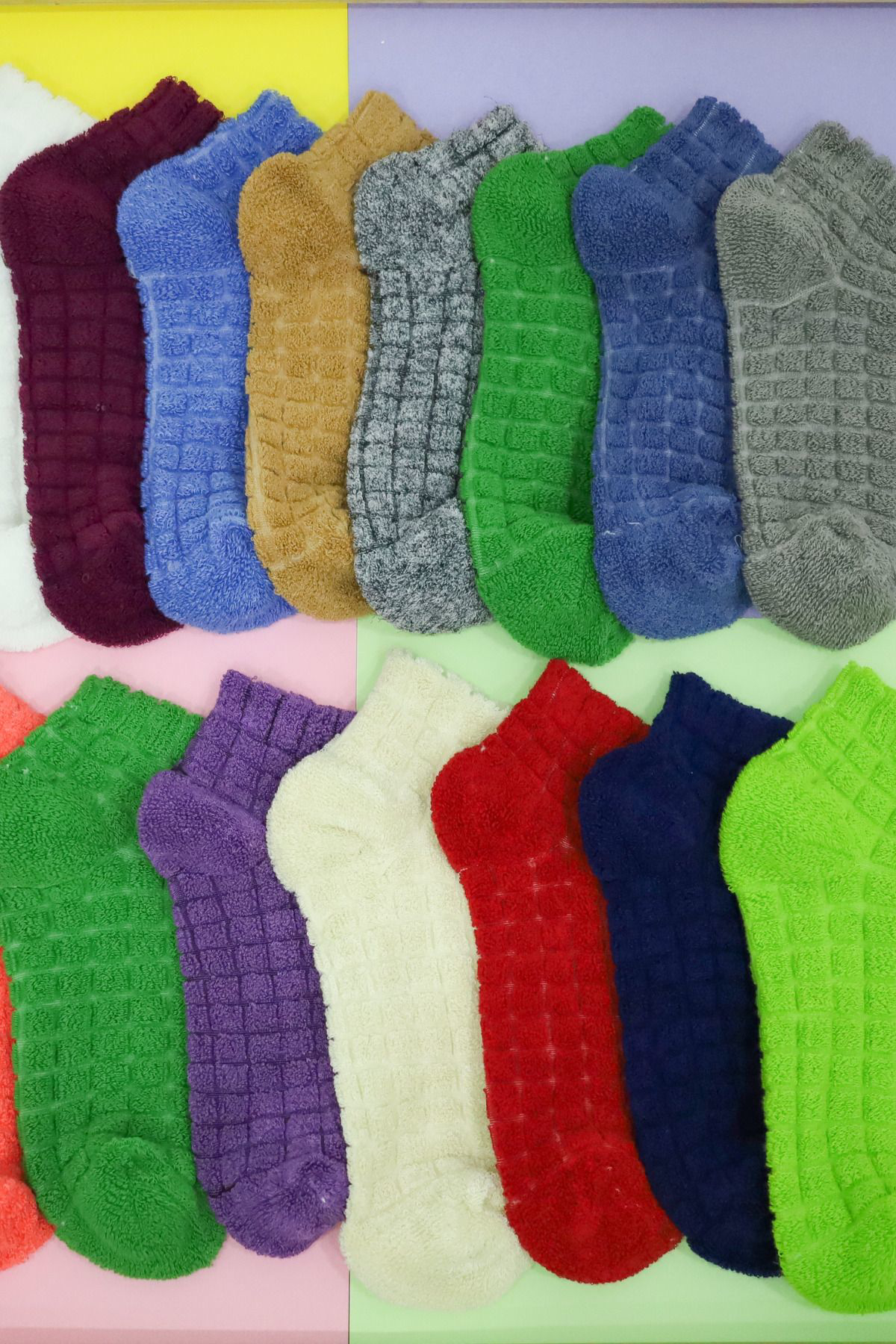 Kral Socks Kadın Patik Kabartma Kışlık Ters Havlu 6 Çift Karma Renk Kısa Çor