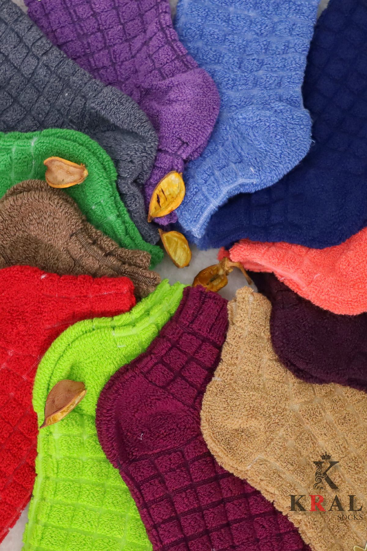 Kral Socks Kadın Patik Kabartma Kışlık Ters Havlu 6 Çift Karma Renk Kısa Çor