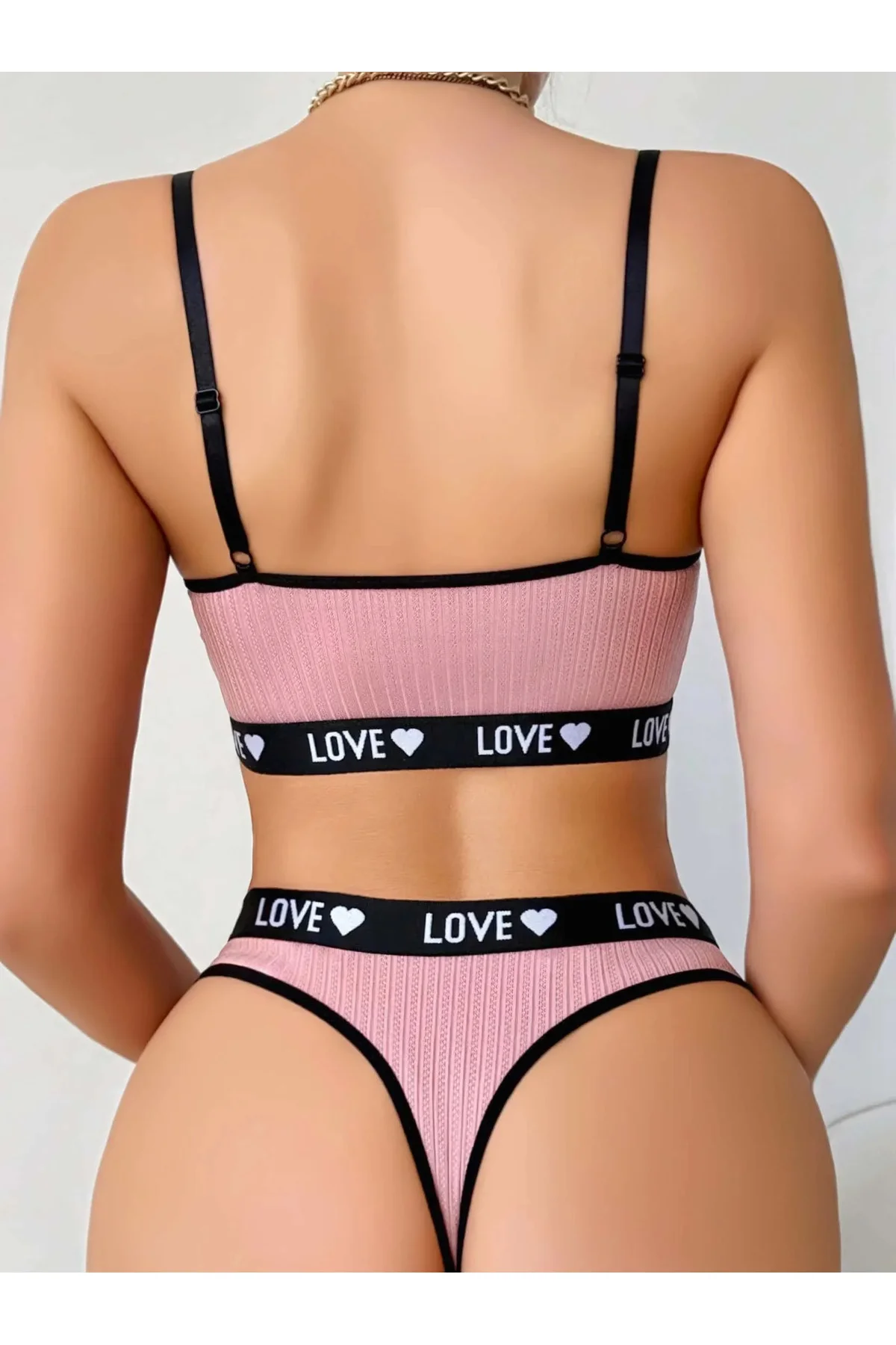 Kadın Pembe Love Yazılı Sütyen Kilot Takımı 5167